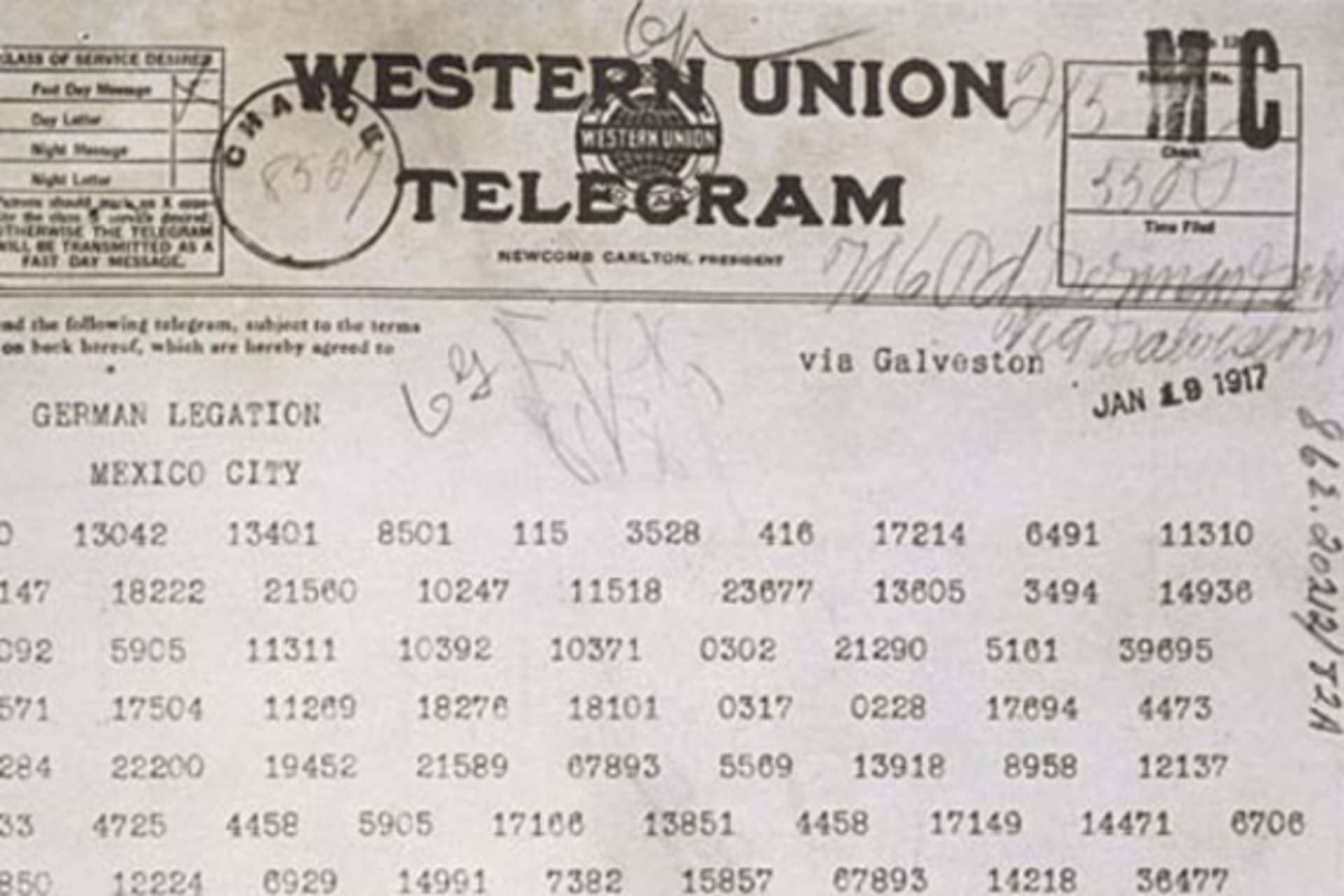 <p>The Zimmermann Telegram in code. (Courtesy the National Archives)</p>
