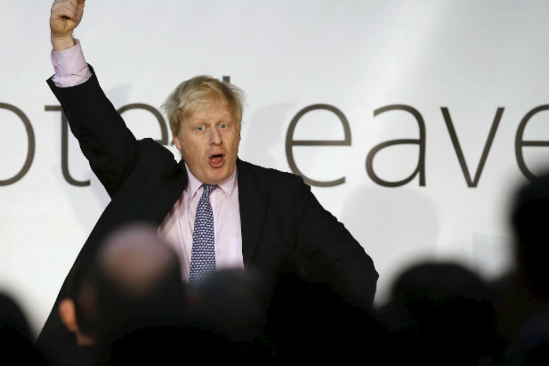 <p>Boris Johnson, the former mayor of London and champion of the “Leave” campaign, speaks during a rally in Manchester, England, on April 15, 2016.</p>
