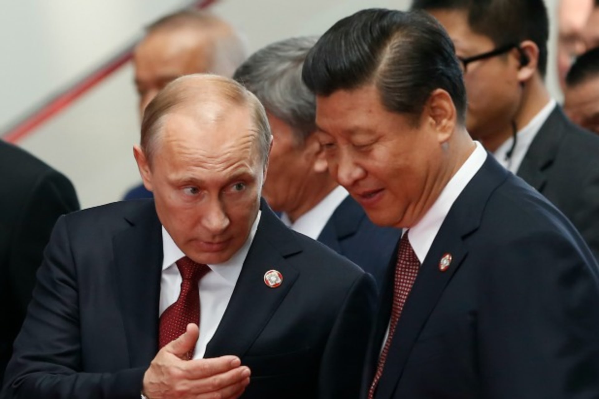 <p>Russia’s President Vladimir Putin (L) and his Chinese counterpart Xi Jinping talk before the opening ceremony of the fourth Conference on Interaction and Confidence Building Measures in Asia (CICA) summit in Shanghai May 21, 2014. REUTERS/Aly Song</p>
