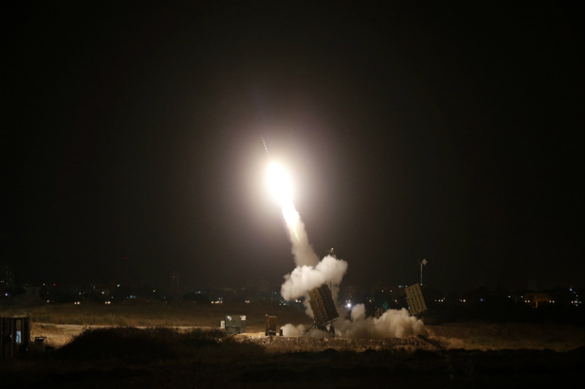 An Iron Dome launcher fires an interceptor rocket in the southern Israeli city of Ashdod July 8, 2014 (Ratner/Courtesy Reuters).