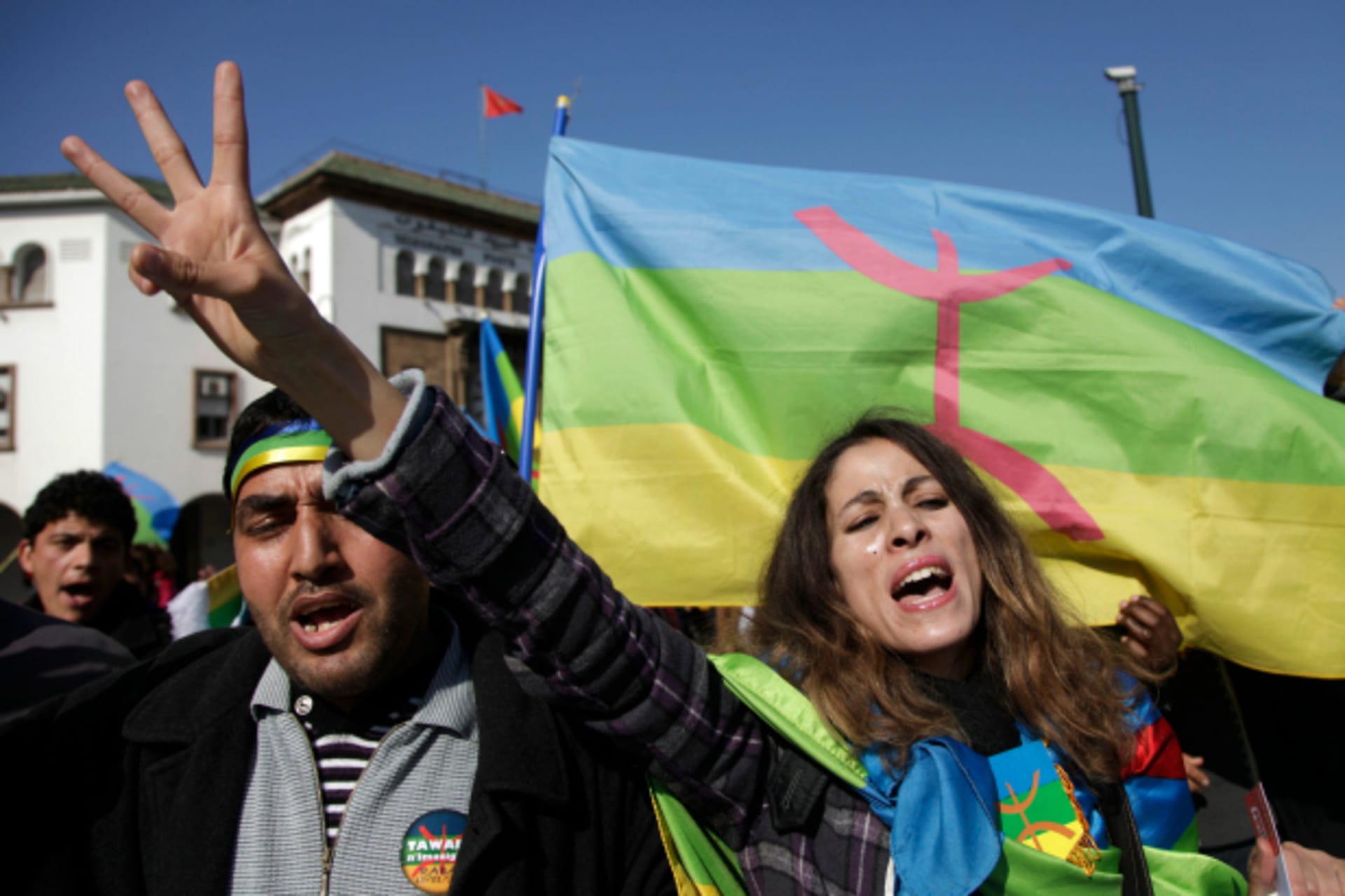 <p>Local Amazigh people attend a rally in celebration of the Amazigh New Year, and also to express solidarity with Libyan Amazigh people, in Rabat (Stringer/Reuters).</p>
