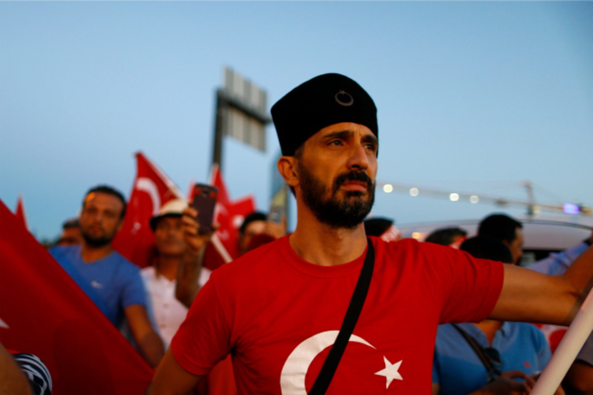 <p>Pro-government demonstrators take part in a march towards the Asian side of the Bosphorus Bridge in Istanbul (Osman Orsal/Reuters).</p>
