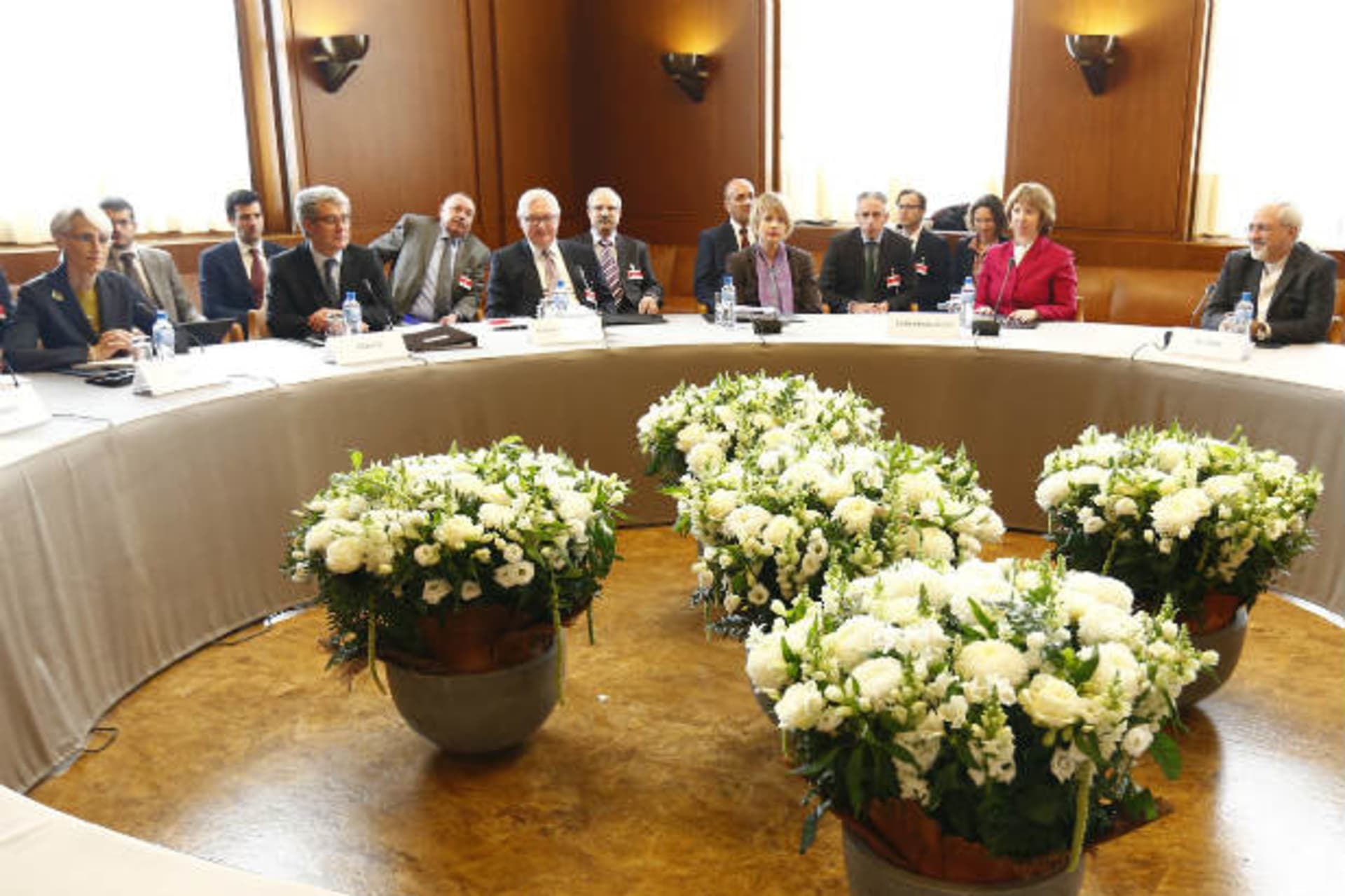 <p>Iranian and international negotiators in Geneva November 7, 2013 (Balibouse/Courtesy Reuters).</p>
