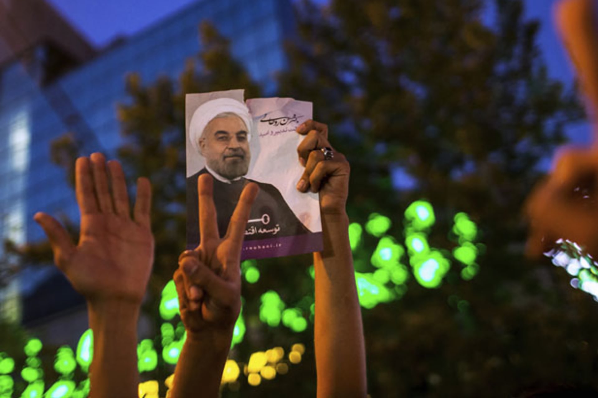 <p>Supporters of Hassan Rohani celebrate his victory in Iran’s presidential election (Fars News/Sina Shiri/Courtesy Reuters).</p>
