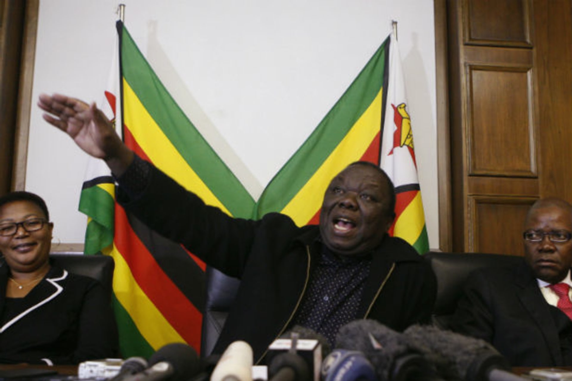 Zimbabwe Prime Minister and leader of the opposition Movement for Democratic Change (MDC) Morgan Tsvangirai gestures during a news conference in Harare, June 13, 2013.