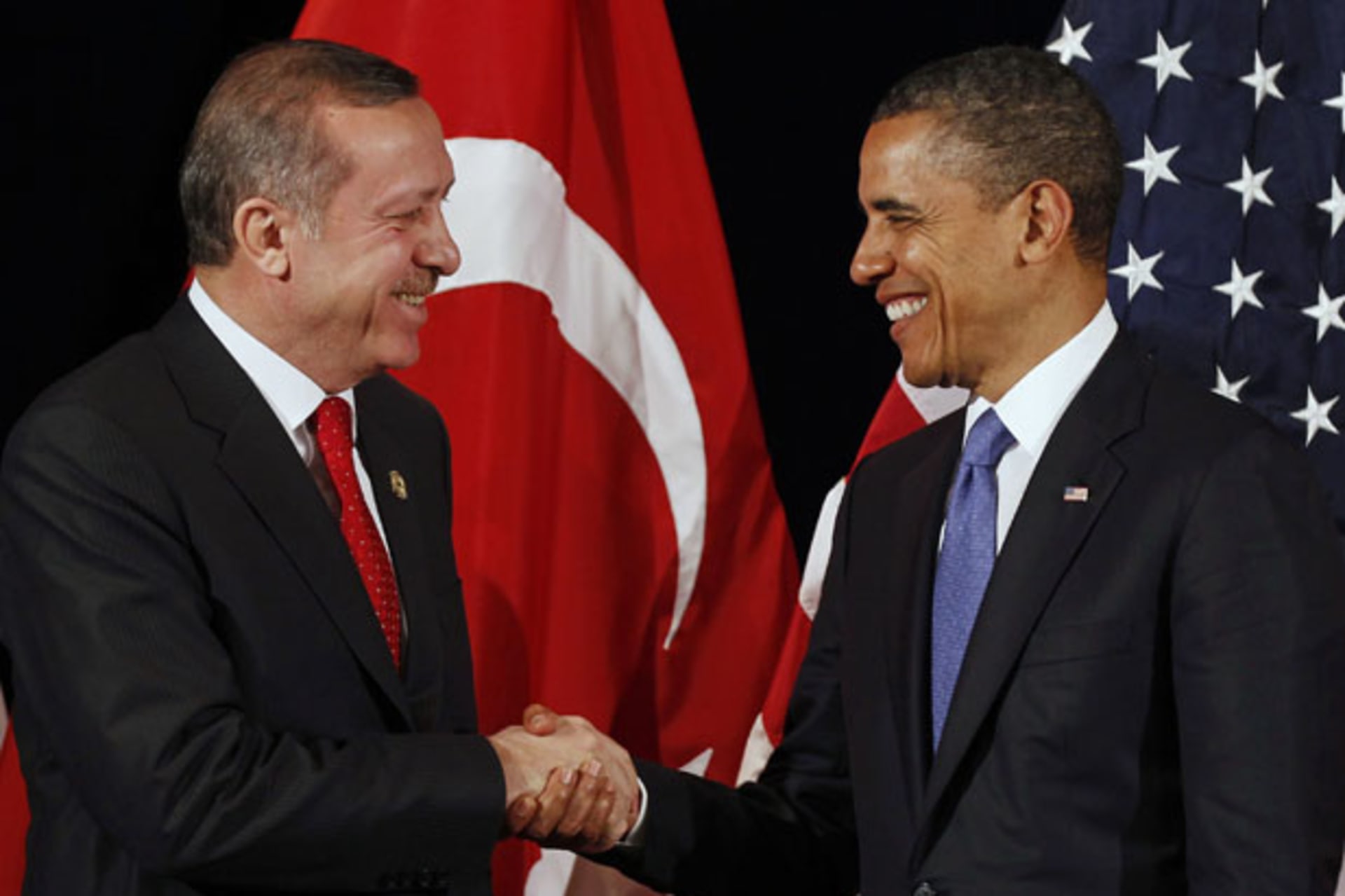 <p>President Barack Obama shakes hands with Turkish prime minister Recep Tayyip Erdogan (Larry Downing/Courtesy Reuters).</p>