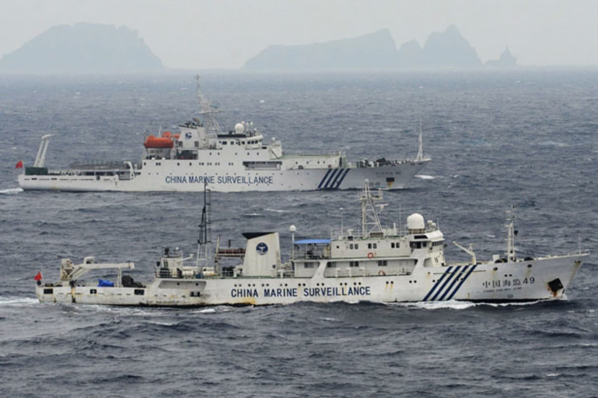 <p>Chinese marine surveillance ships patrol the Senkaku/Diaoyu Islands in the East China Sea (Kyodo/Courtesy Reuters).</p>
