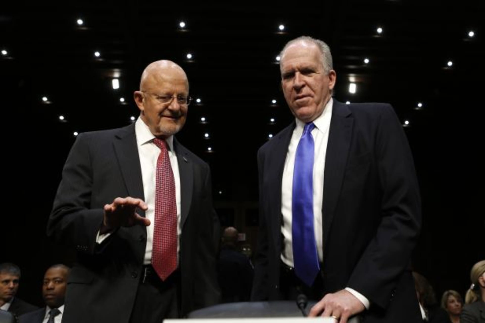 <p>Director of National Intelligence James Clapper and CIA Director John Brennan testify before a Senate Intelligence Committee hearing on March 12, 2013 (Kevin Lamarque/Courtesy Reuters).</p>
