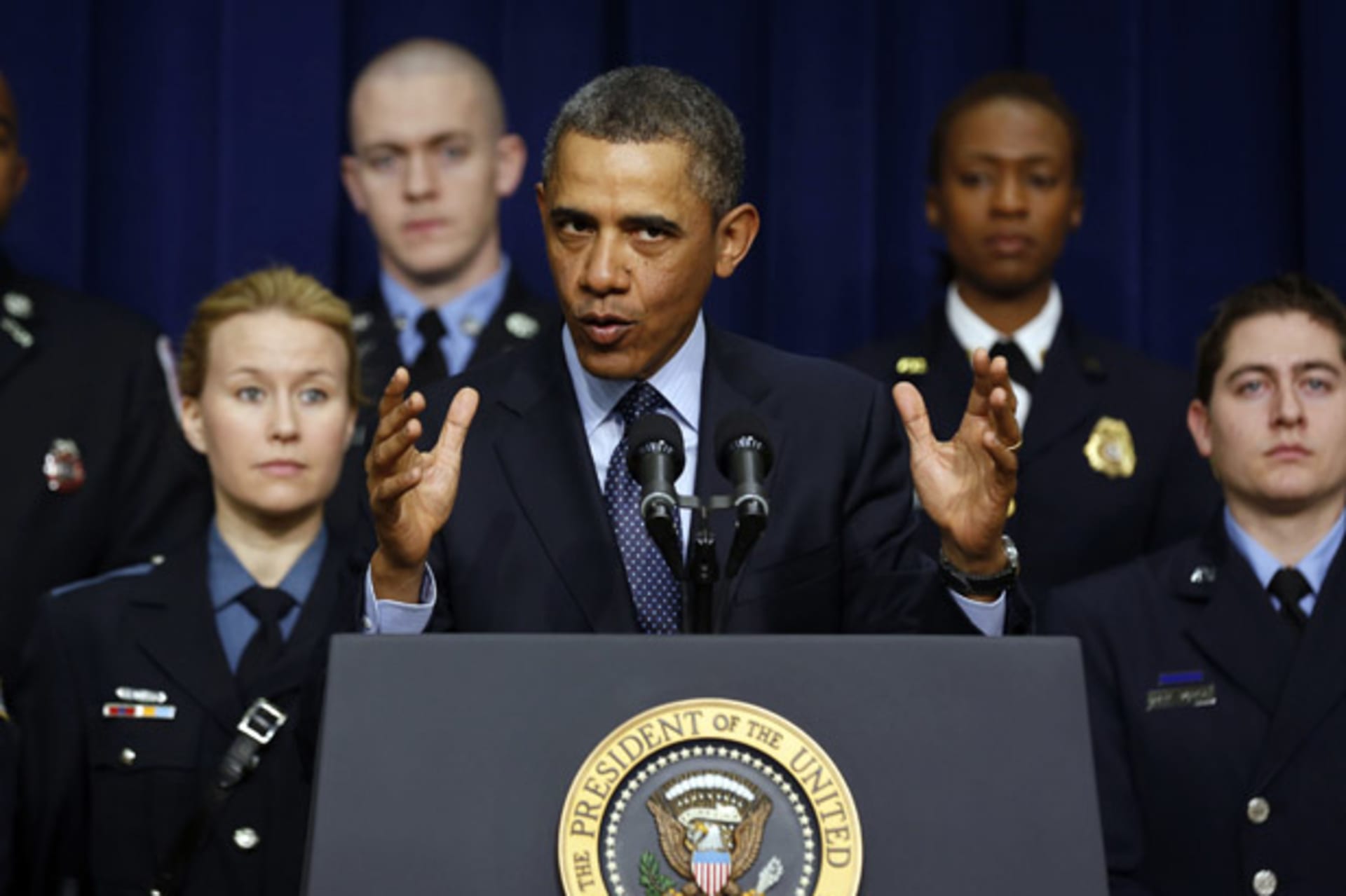 <p>Barack Obama discusses the budget cuts scheduled to take effect next week (Larry Downing/Courtesy Reuters).</p>
