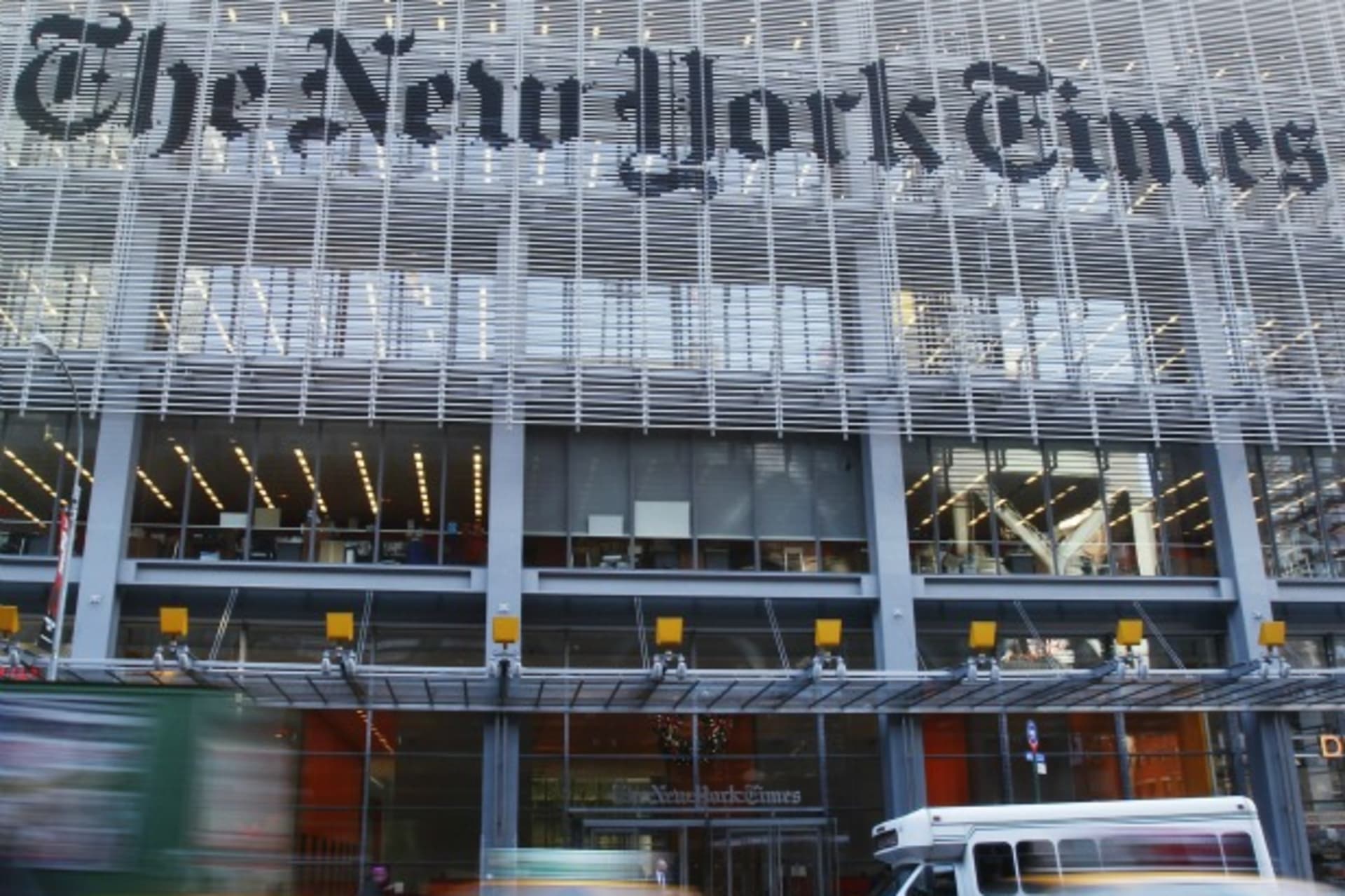 <p>The facade of the New York Times building is seen in New York, on November 29, 2010.</p>
