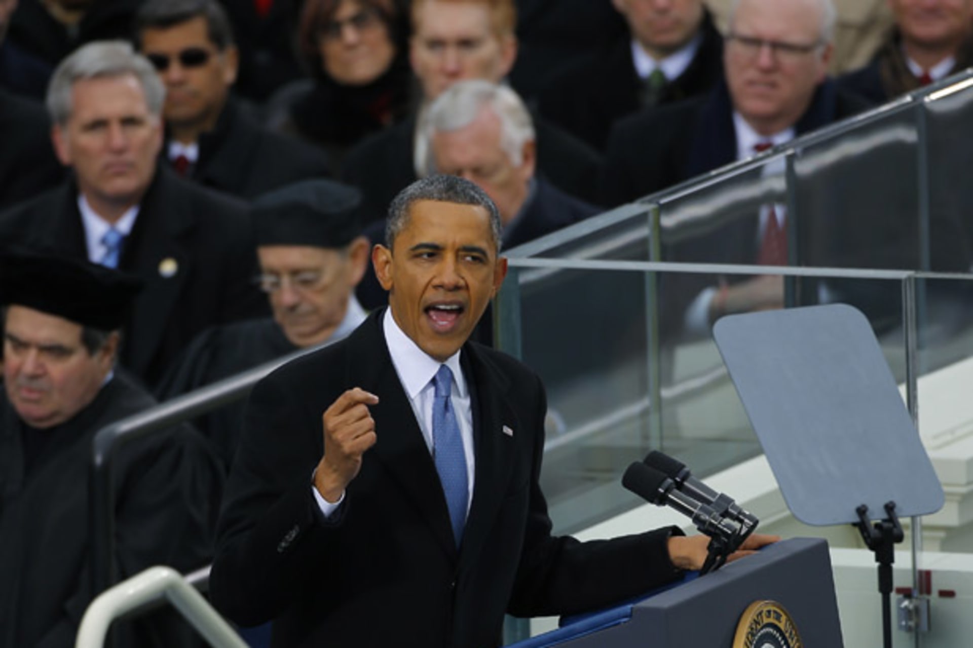 <p>U.S. President Barack Obama delivers his inaugural address in Washington on January 21, 2013 (Brian Snyder/Courtesy Reuters).</p>
