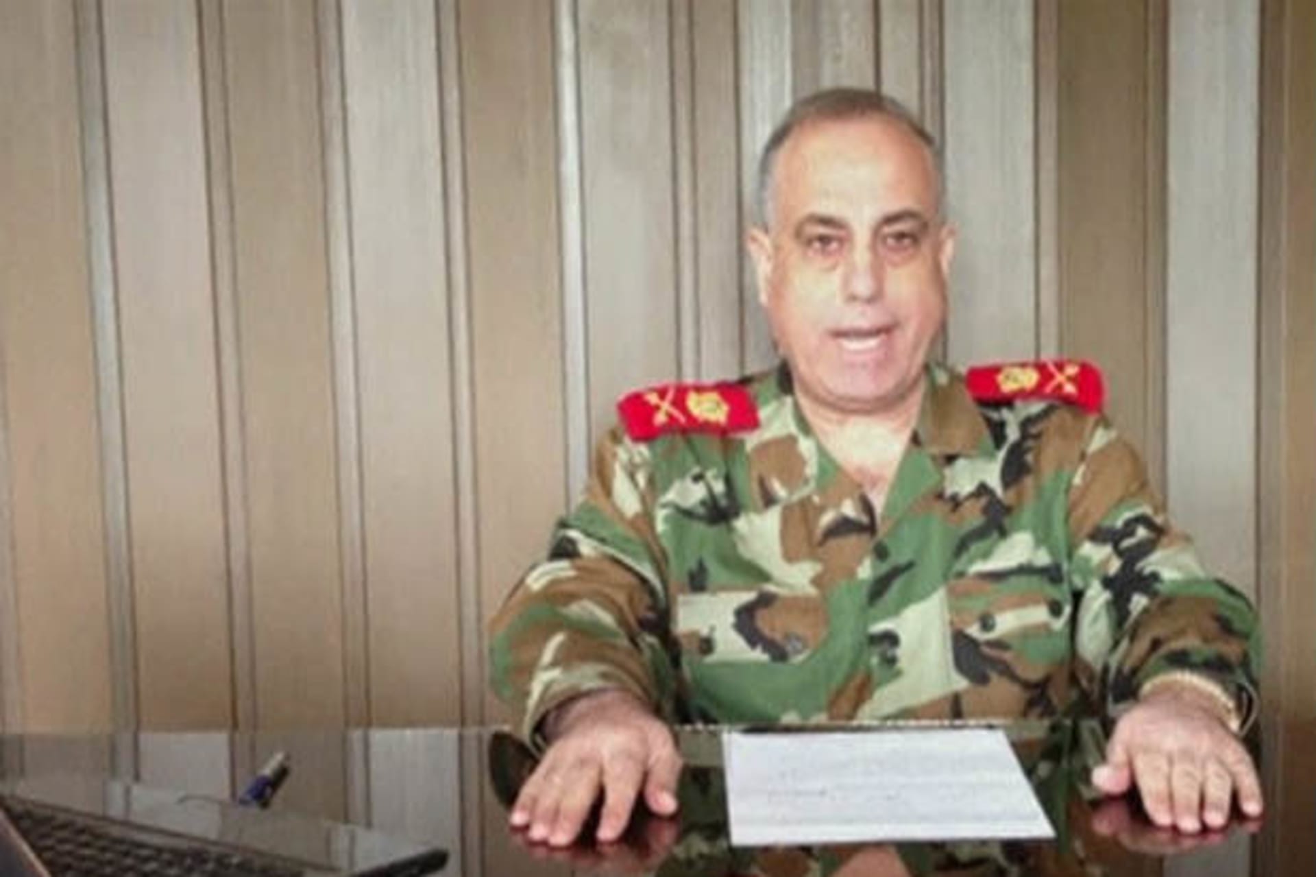 General Abdelaziz Jassim al-Shalal, the head of Syria's military police, speaks in a video uploaded on a social media website on December 26, 2012 (Courtesy Reuters).