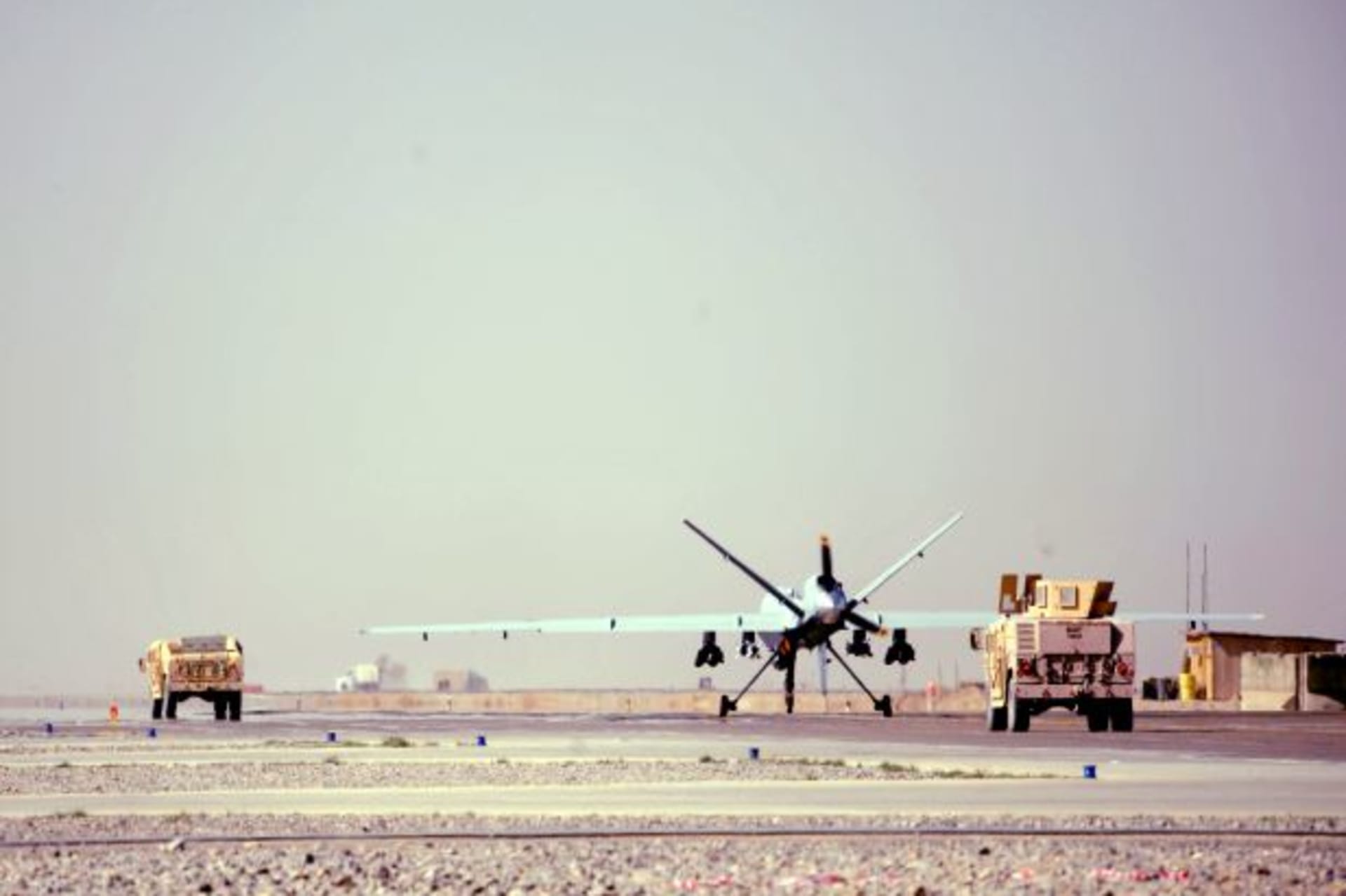 <p>A U.S. Air Force MQ-9 Reaper prepares for take-off from Kandahar Air Base in Afghanistan (Staff Sgt. James L. Harper Jr./Courtesy U.S. Air Force).</p>
