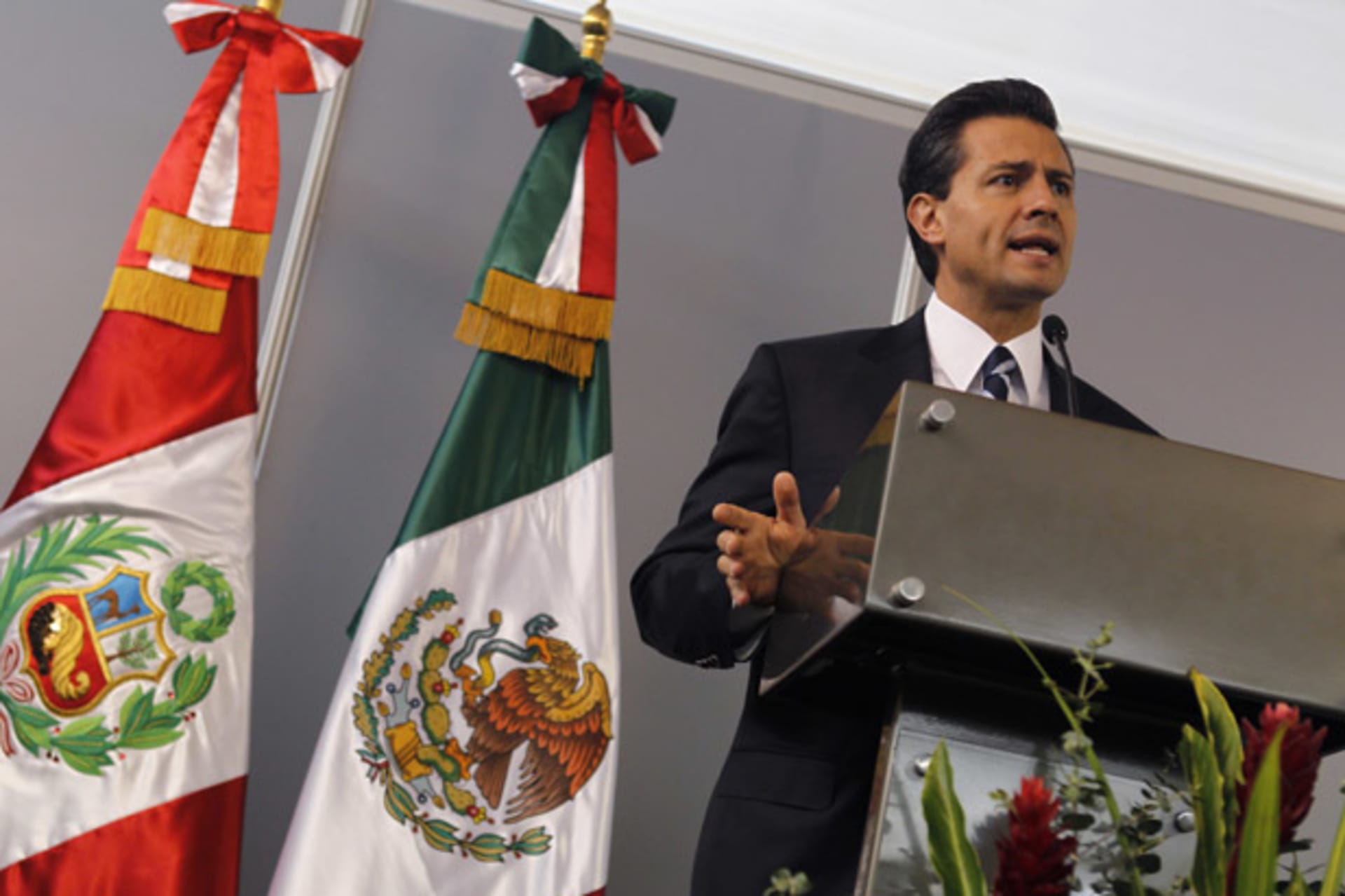 <p>Mexico’s president-elect Enrique Pena Nieto talks to the media in Lima, Peru, in September (Mariana Bazo/Courtesy Reuters).</p>