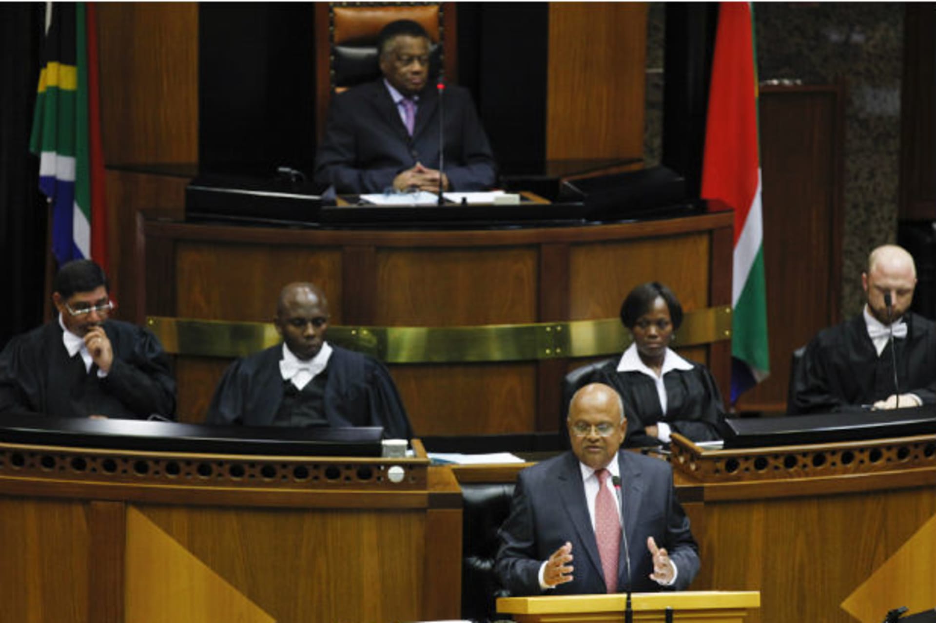 South African Finance Minister Pravin Gordham delivers his annual budget speech to Parliament in Cape Town 23/02/2011.