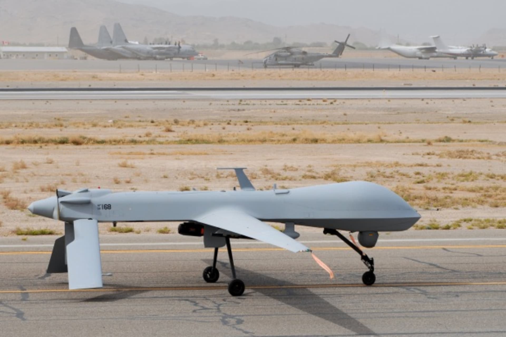 <p>A MQ-1 Predator Unmanned Aerial Vehicle Prepares to take off on a mission in support of Operation Enduring Freedom. (U.S. Air Force by Master Sgt. Demetrius Lester)</p>
