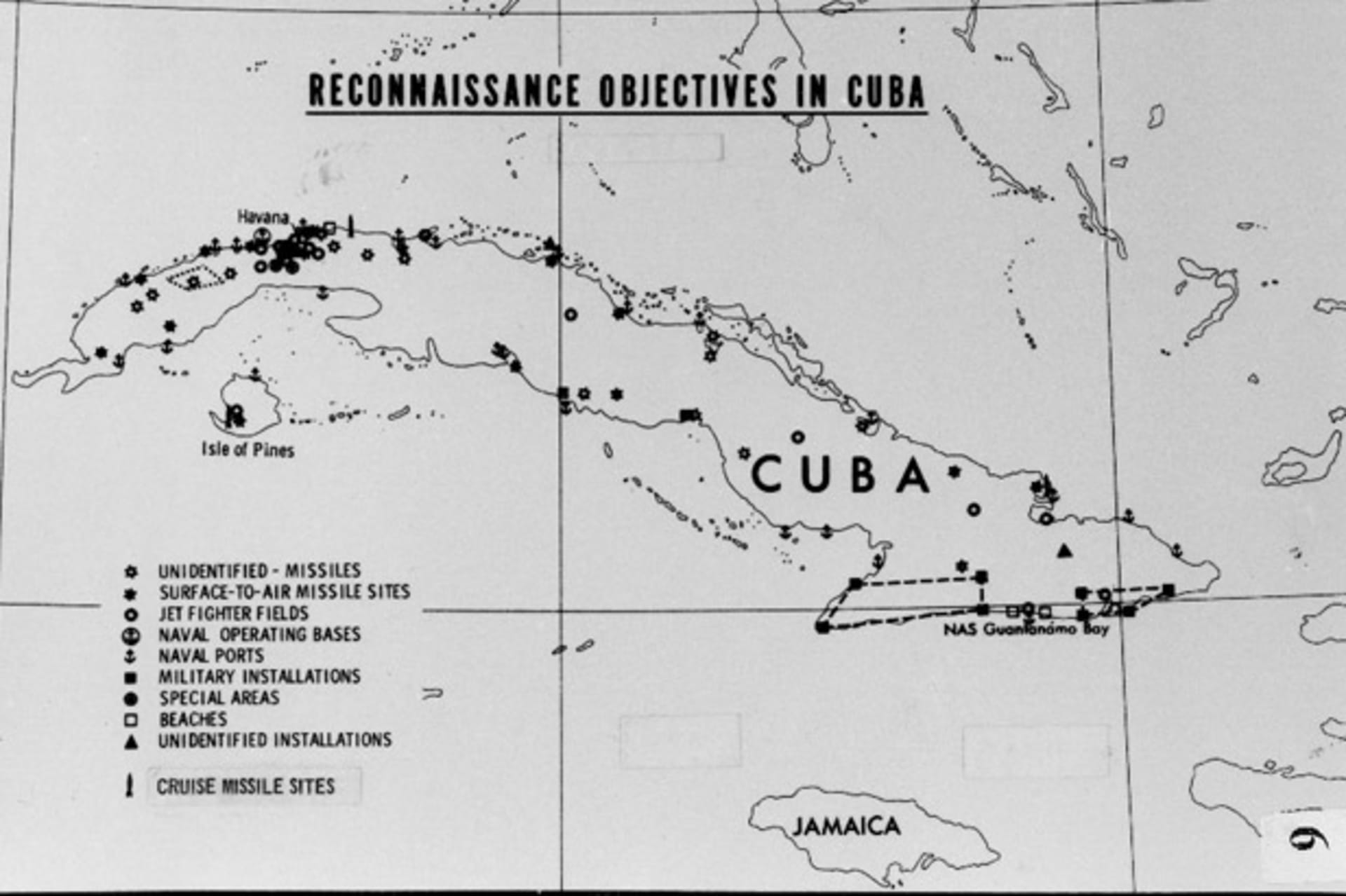 <p>A CIA chart of “reconnaissance objectives in Cuba,” dated October 5, 1962. (Dino A. Brugioni Collection, The National Security Archive, Washington, DC)</p>
