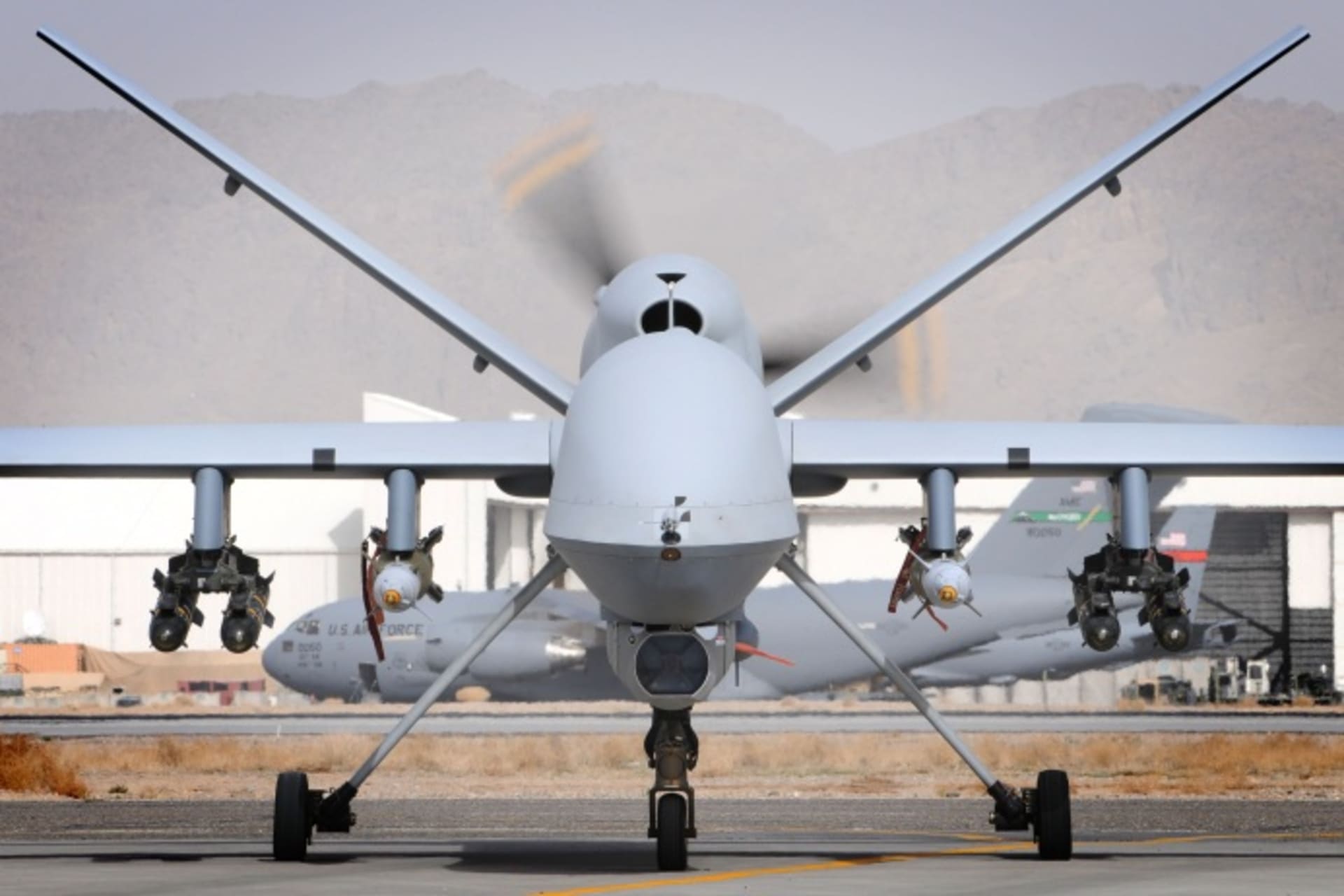 <p>A MQ-9 Reaper sits on a runway in Kandahar (Corporal Steven Follows, Courtesy U.S. Air Force).</p>
