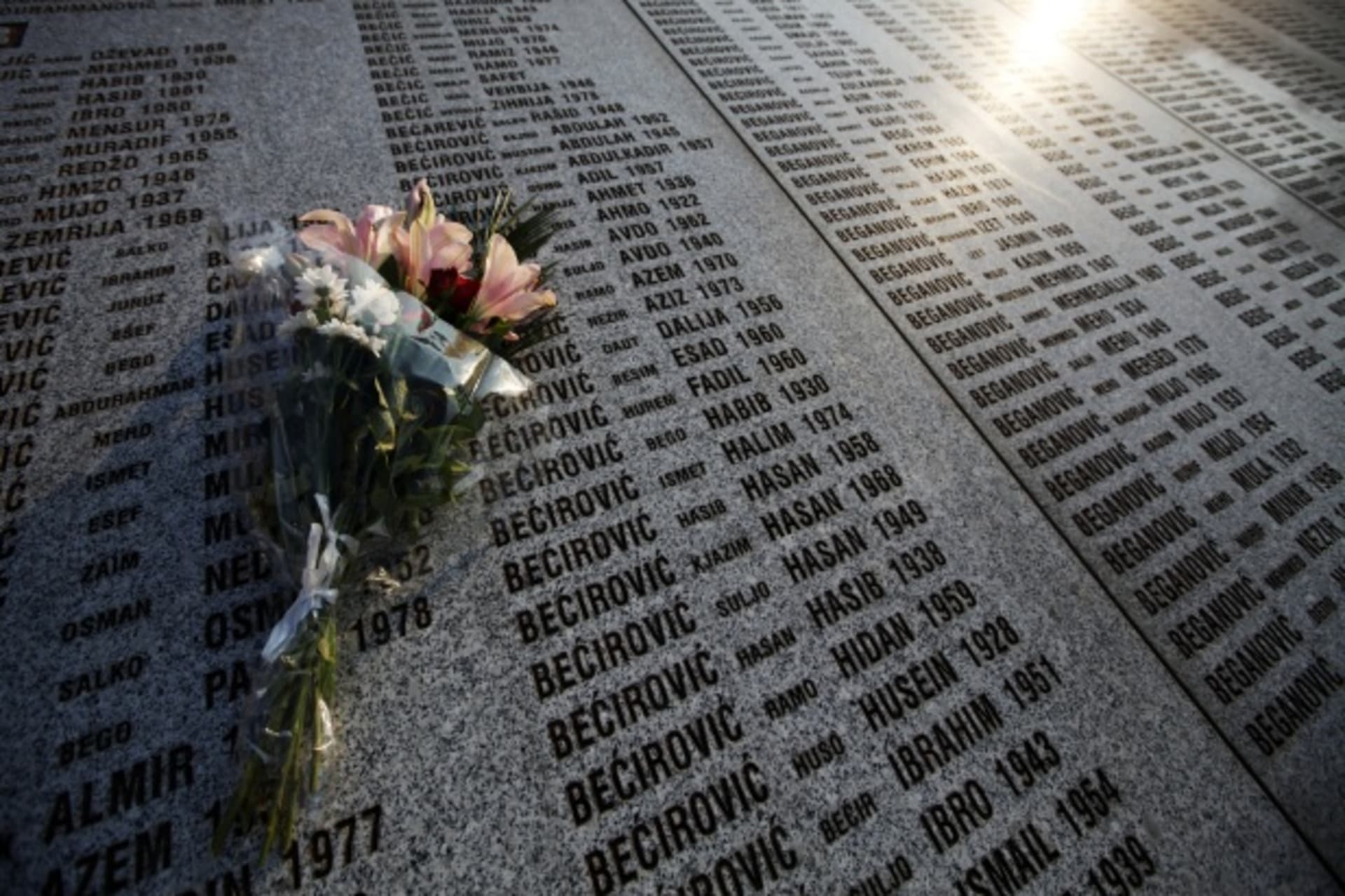 <p>A monument with the names of victims in Potocari Memorial Center near Srebrenica (Courtesy Reuters//Marko Djurica).</p>
