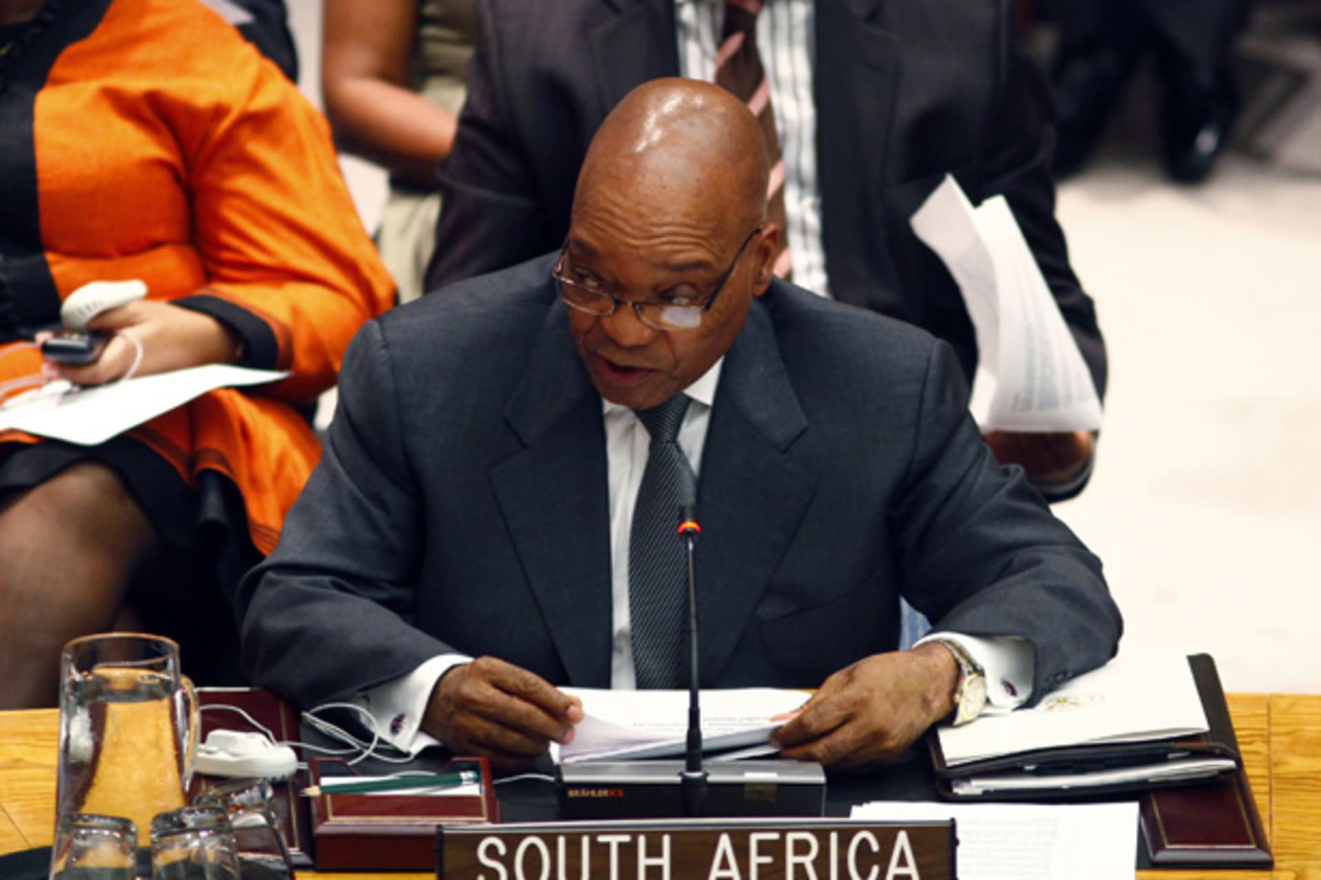 South African President Jacob Zuma speaks during a Security Council meeting during on conflict prevention during the 66th United Nations General Assembly at U.N. headquarters in New York
