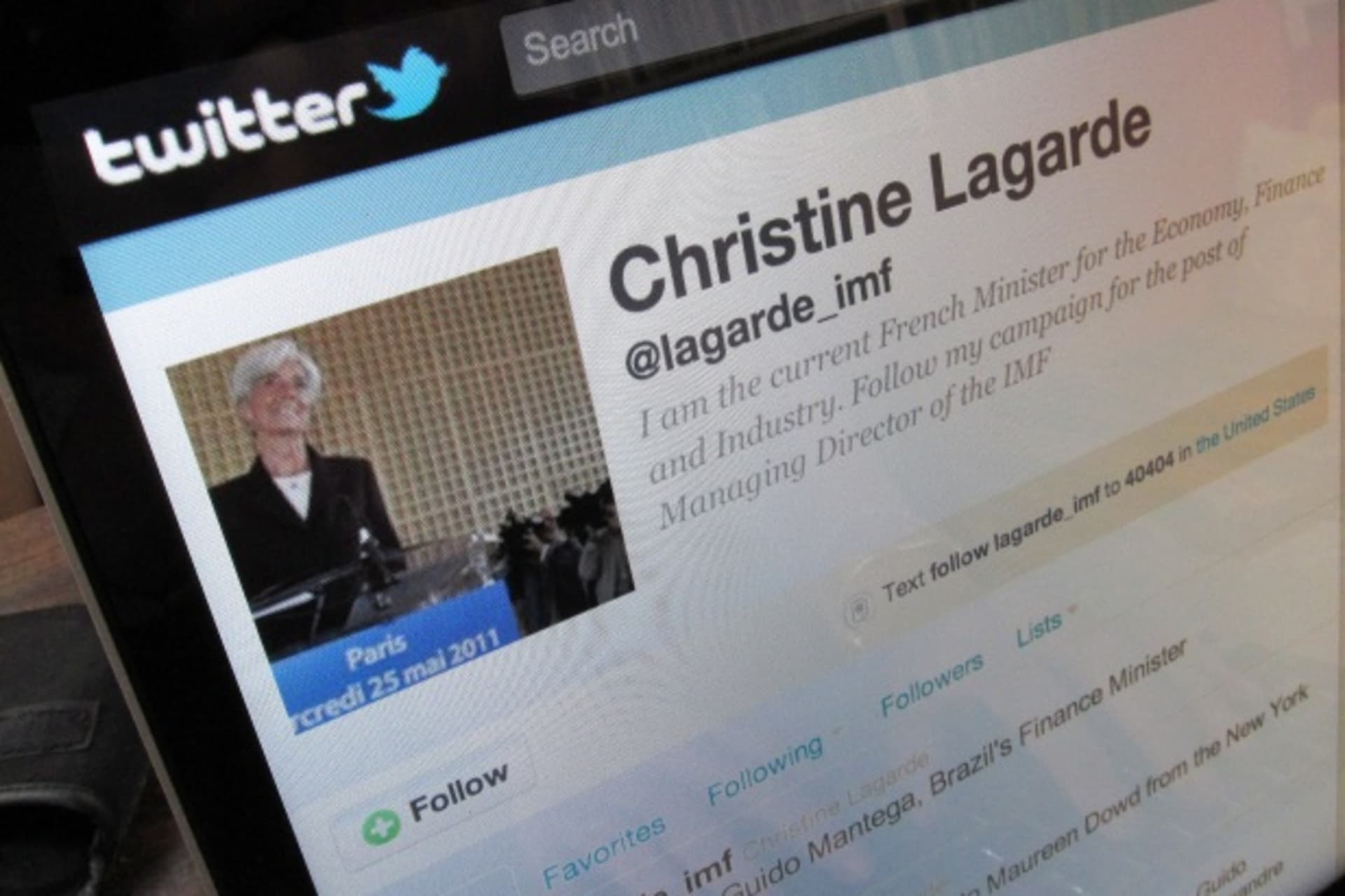 <p>The twitter page of France’s Christine Lagarde on a computer screen in Paris (Courtesy Reuters/Mal Langsdon).</p>
