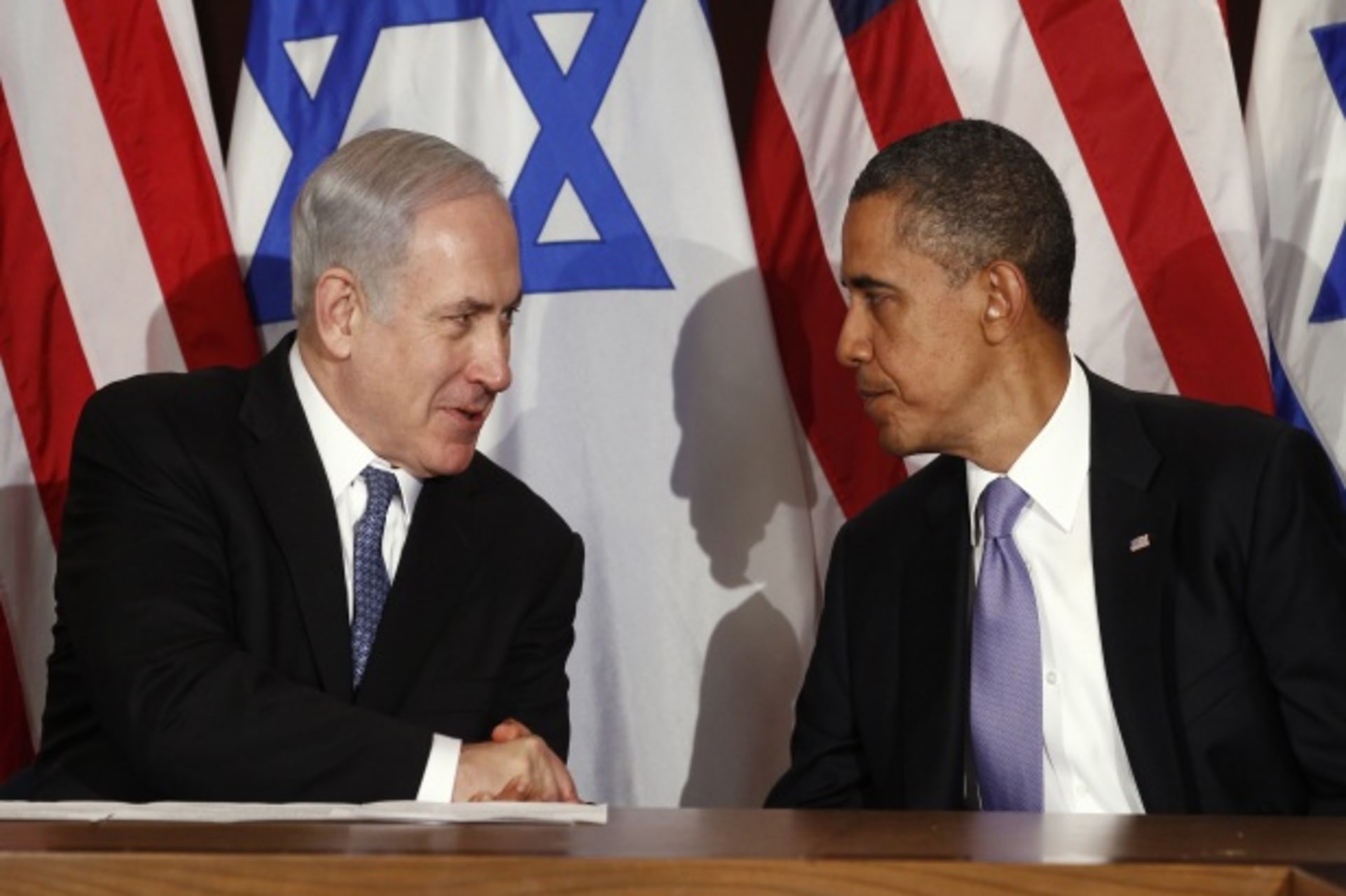 <p>President Obama meets with Prime Minister Netanyahu in September 2011 (Courtesy Reuters/Kevin Lamarque).</p>
