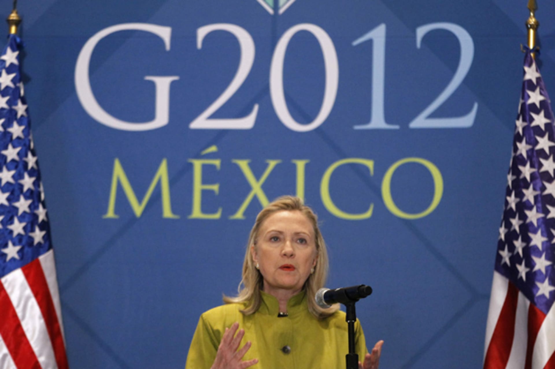 U.S. Secretary of State Hillary Clinton speaks at a news conference at the end of the G20 foreign ministers summit in Los Cabos