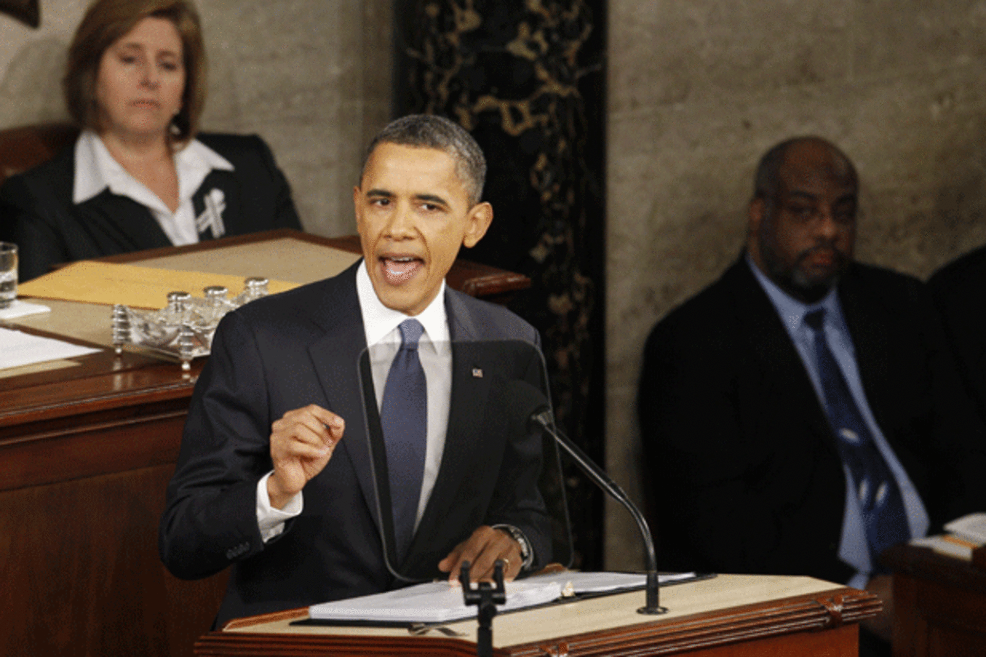 <p>President Barack Obama delivers his State of the Union address in 2011. (Molly Riley/courtesy Reuters)</p>
