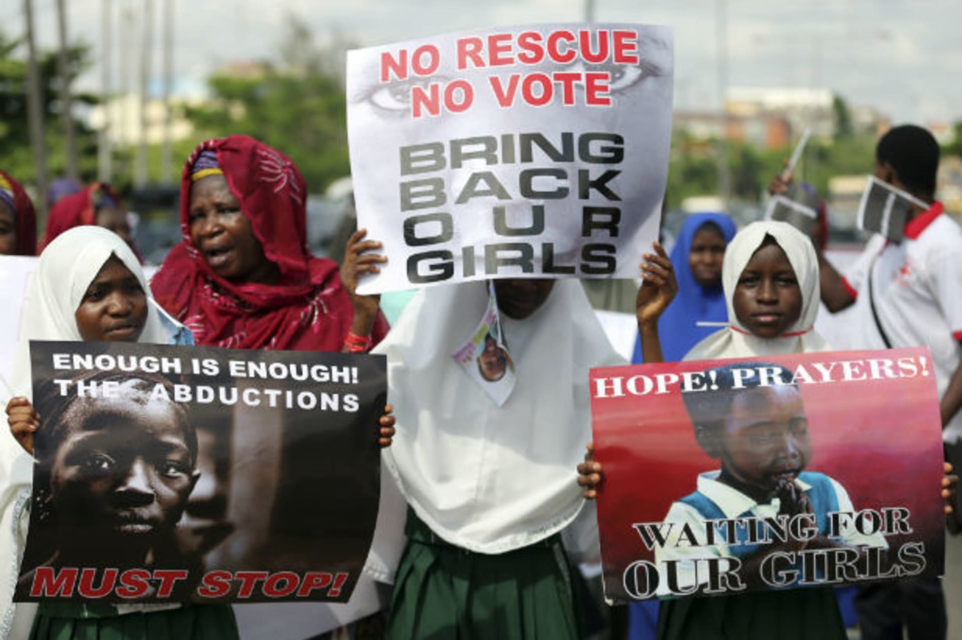 Schoolgirls take part in a protest demanding the release of abducted secondary school girls from the remote village of Chibok, in Lagos May 5, 2014.