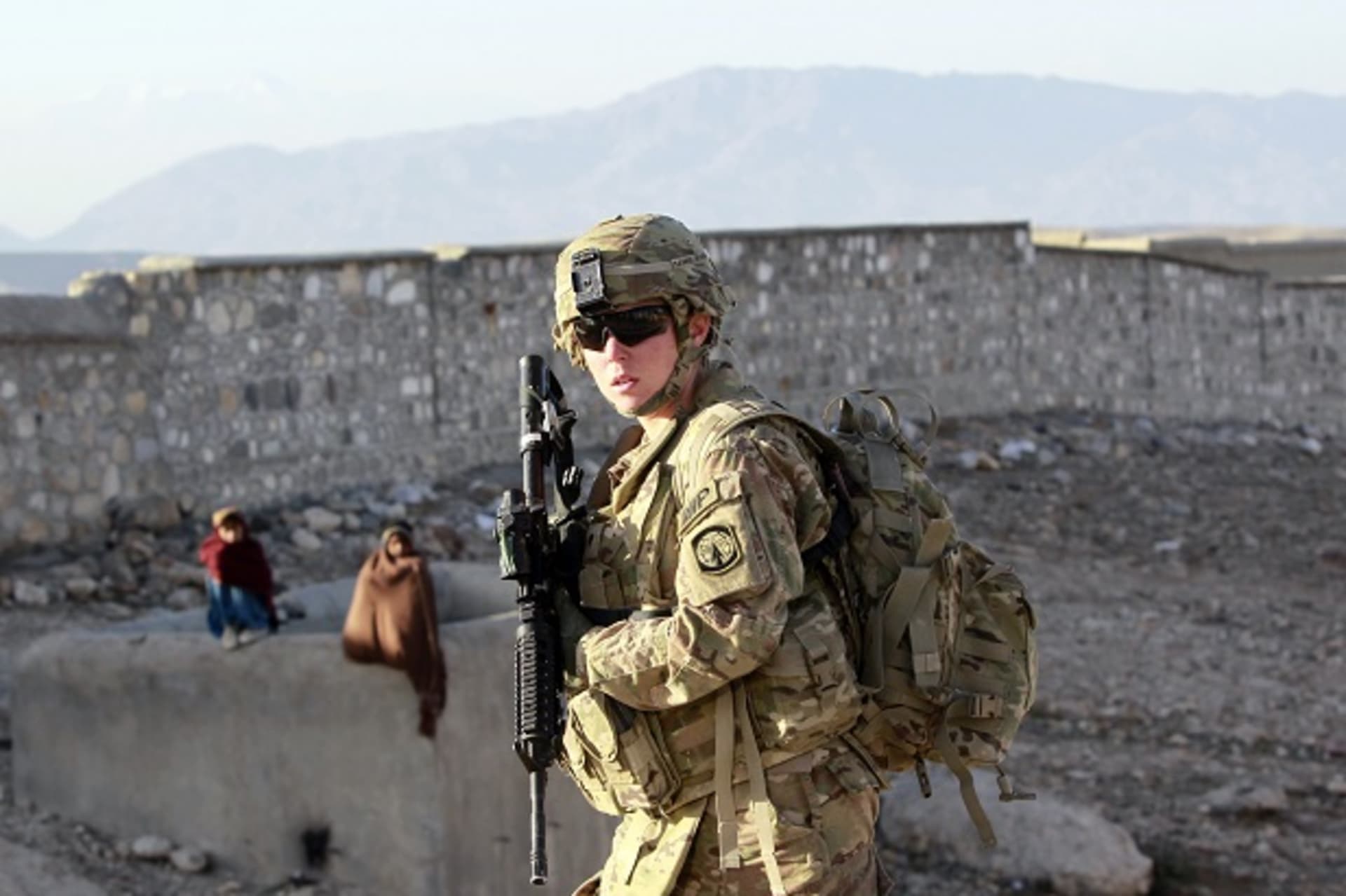 A U.S. female soldier patrols in Pachir wa Agam district in Nangarhar