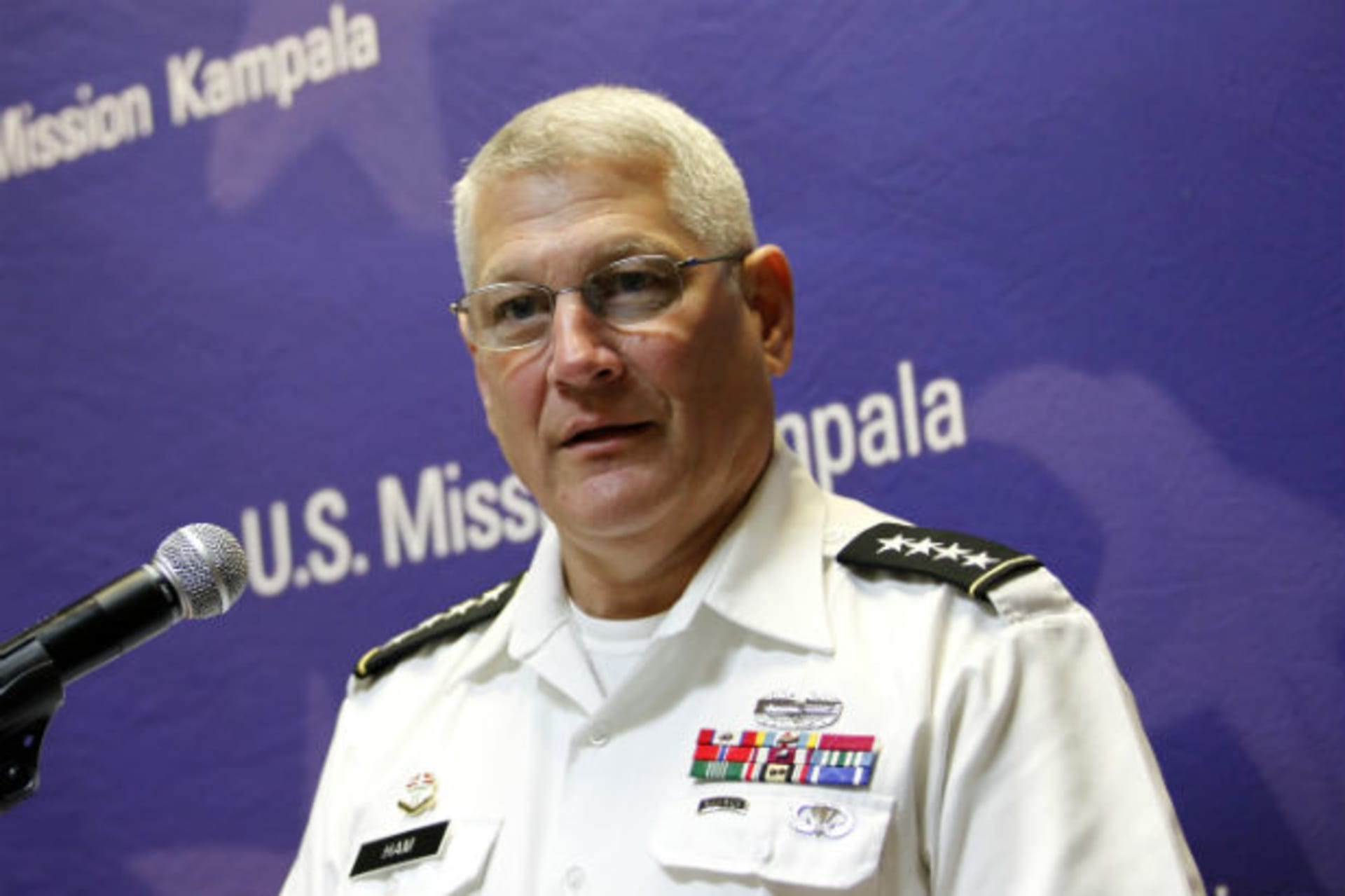 Kampala, Uganda U.S. General Carter F. Ham, Commander of the U.S. Africa Command addresses a news conference at the U.S. Embassy in Uganda's capital Kampala, May 11, 2011. The general said that Uganda has been a key partner in advancing efforts