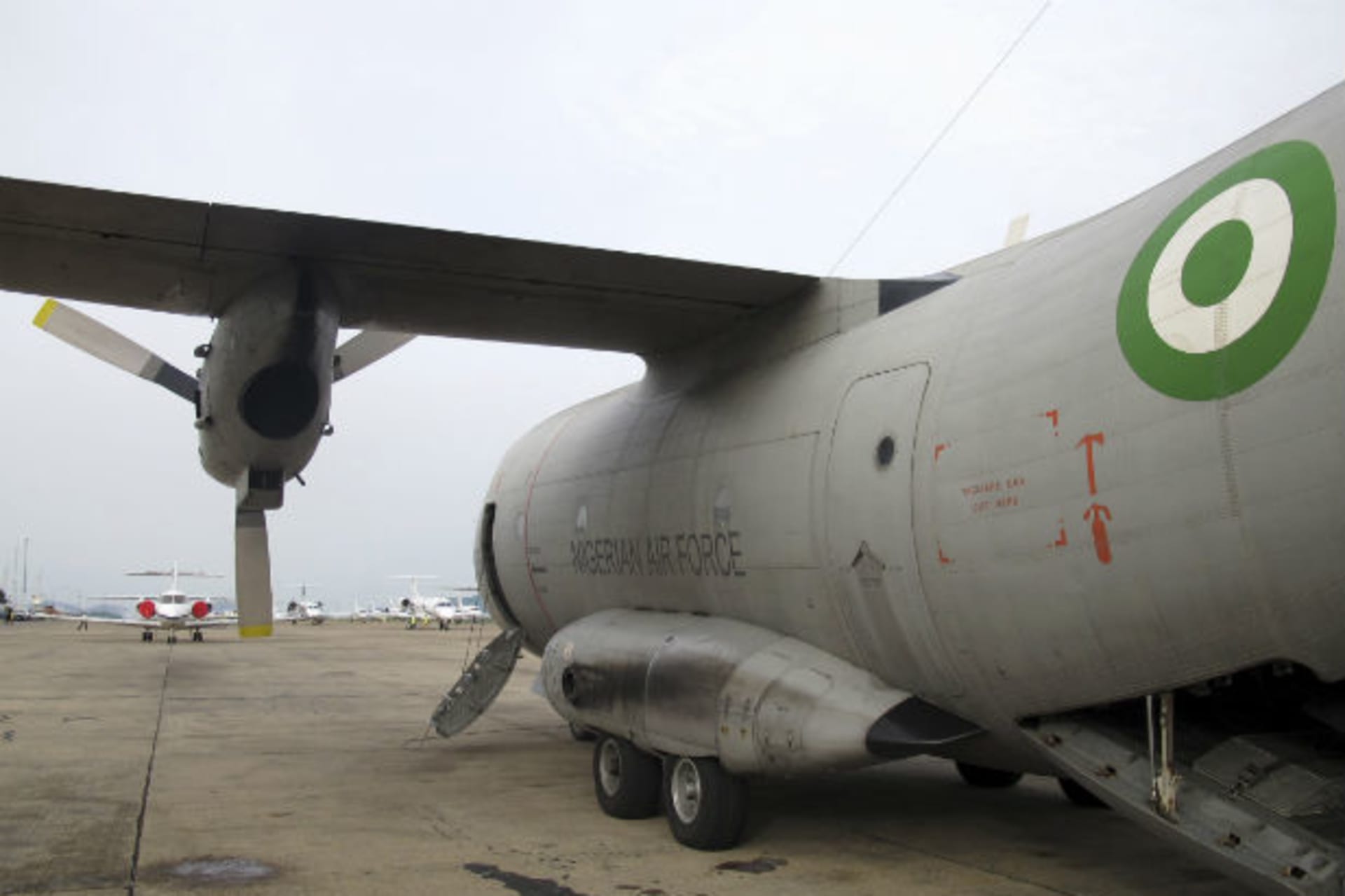 A military plane, that will airlift troops for a military patrol in Hausari village, is parked at Abuja Airport in Abuja June 5, 2013.