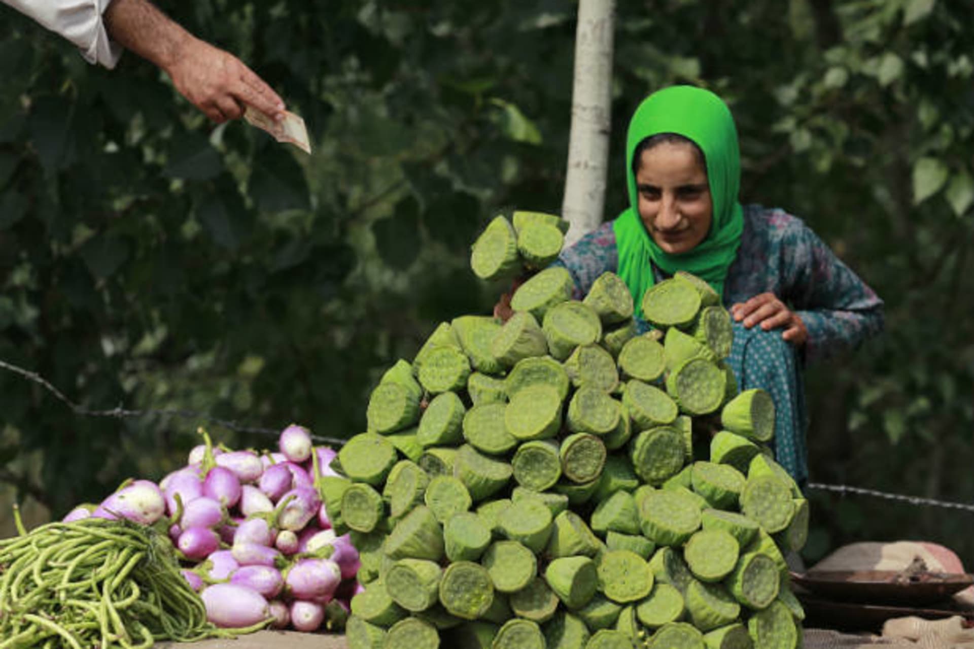<p>Girl-Kashmir-selling-lotus-market-India-economic-empowerment</p>