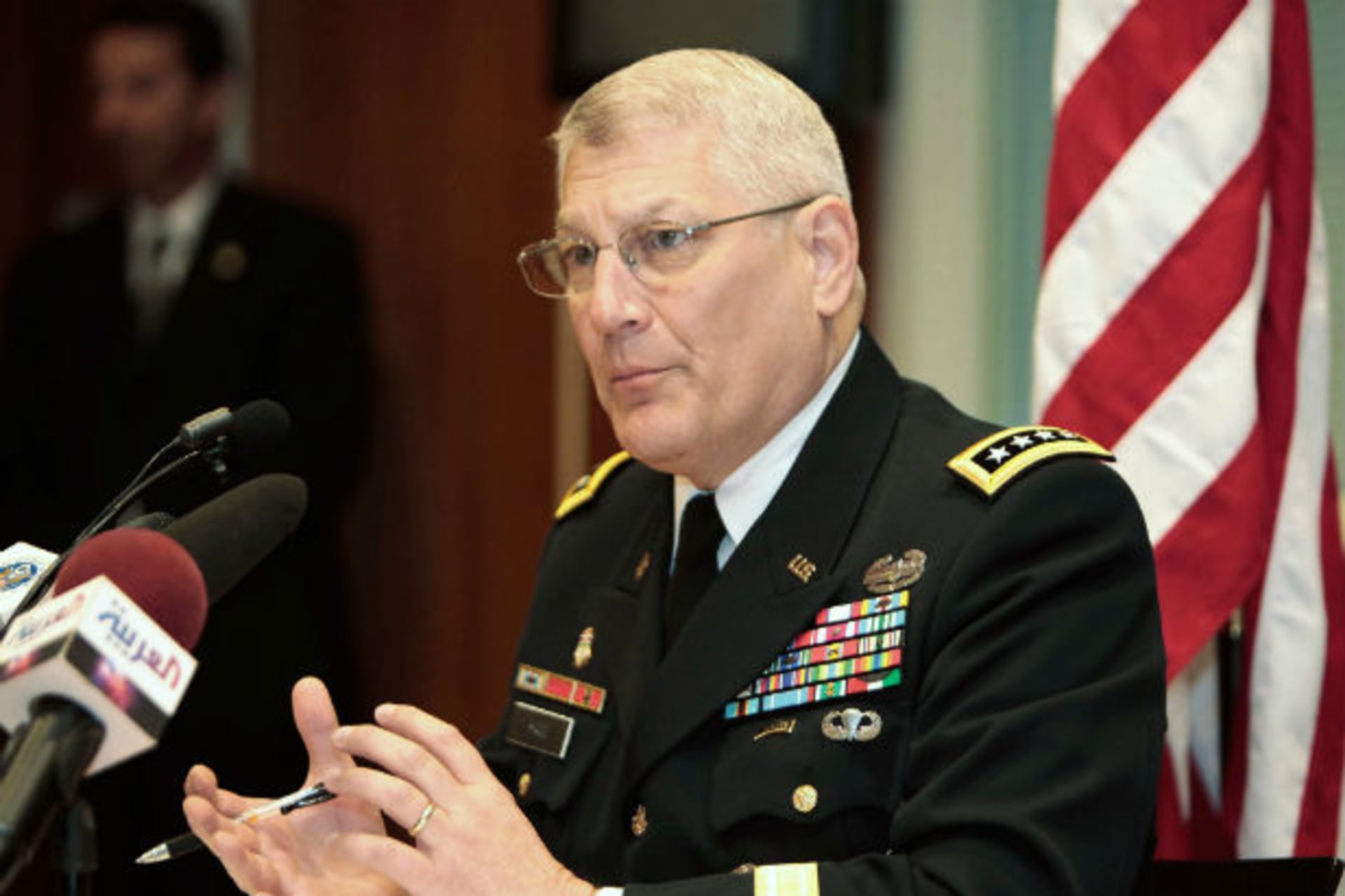 General Carter F. Ham, commander of the U.S. military's Africa Command, speaks during a news conference at the U.S. Embassy in Algiers June 1, 2011.