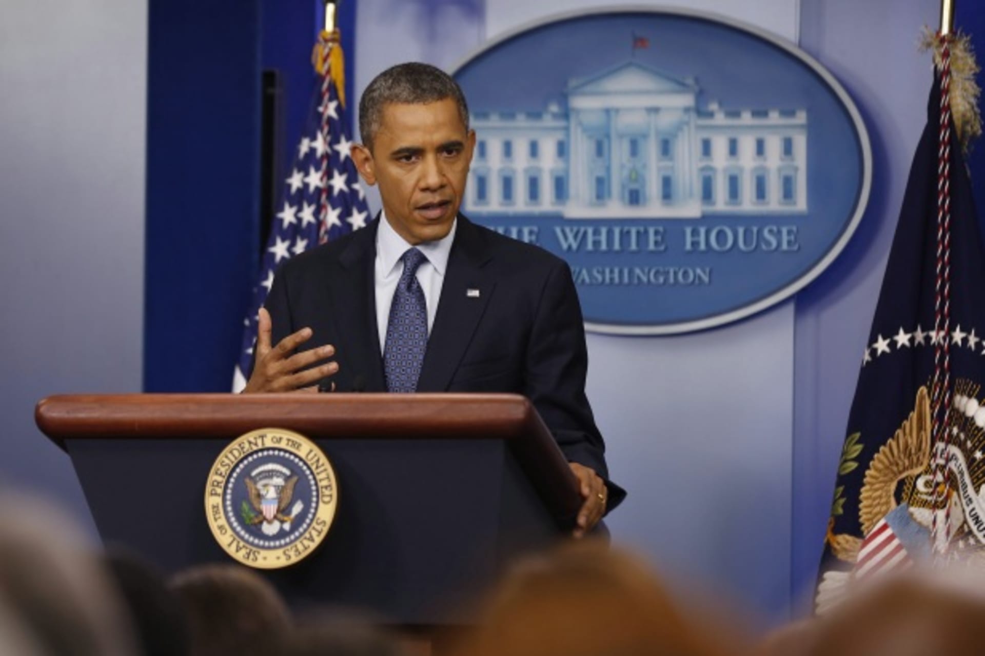 <p>U.S. President Barack Obama speaks to the press in the White House press briefing room in Washington, DC, (Larry Downing/Courtesy Reuters).</p>
