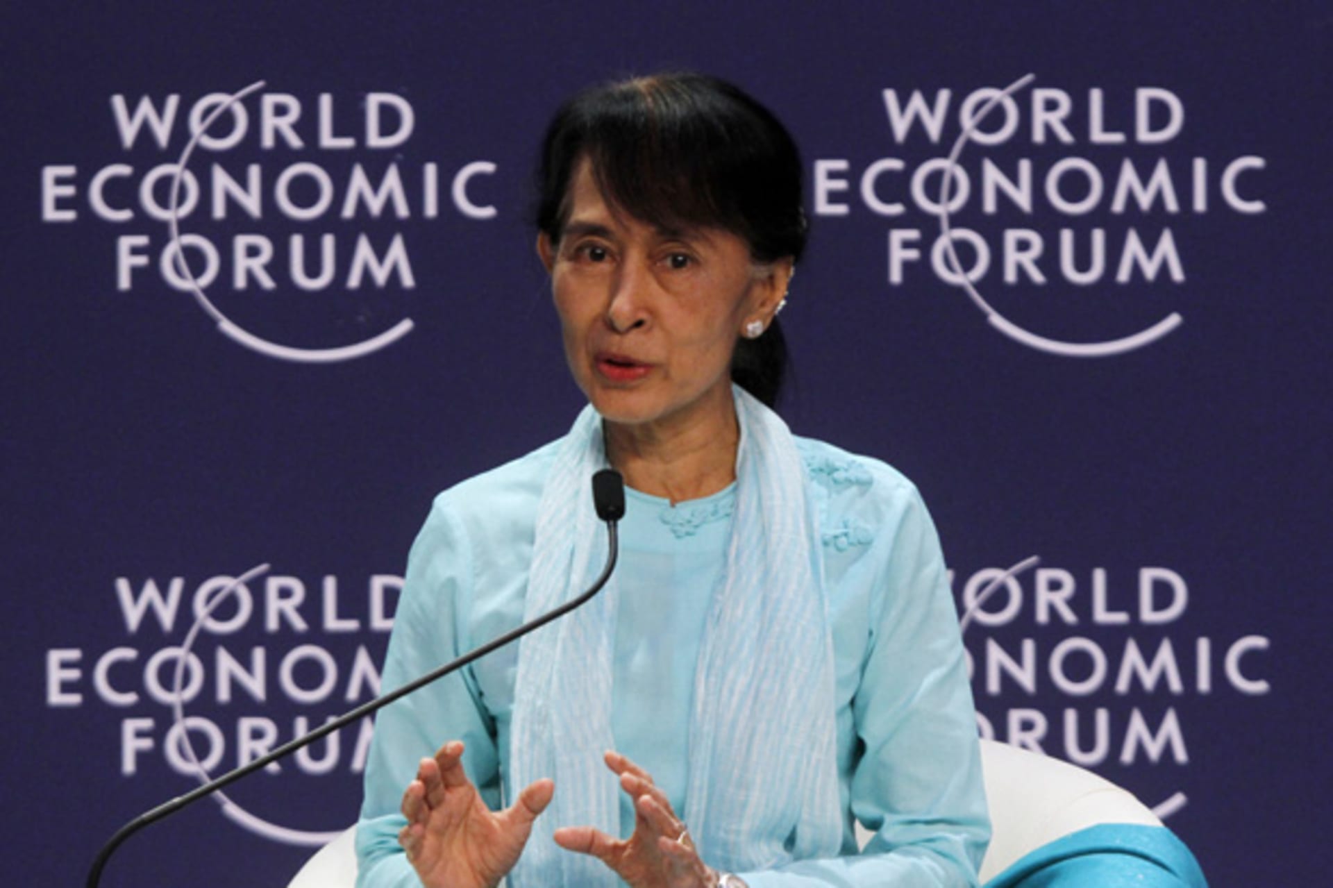 <p>Myanmar’s pro-democracy leader Aung San Suu Kyi speaks during the World Economic Forum on East Asia in Bangkok.</p>
