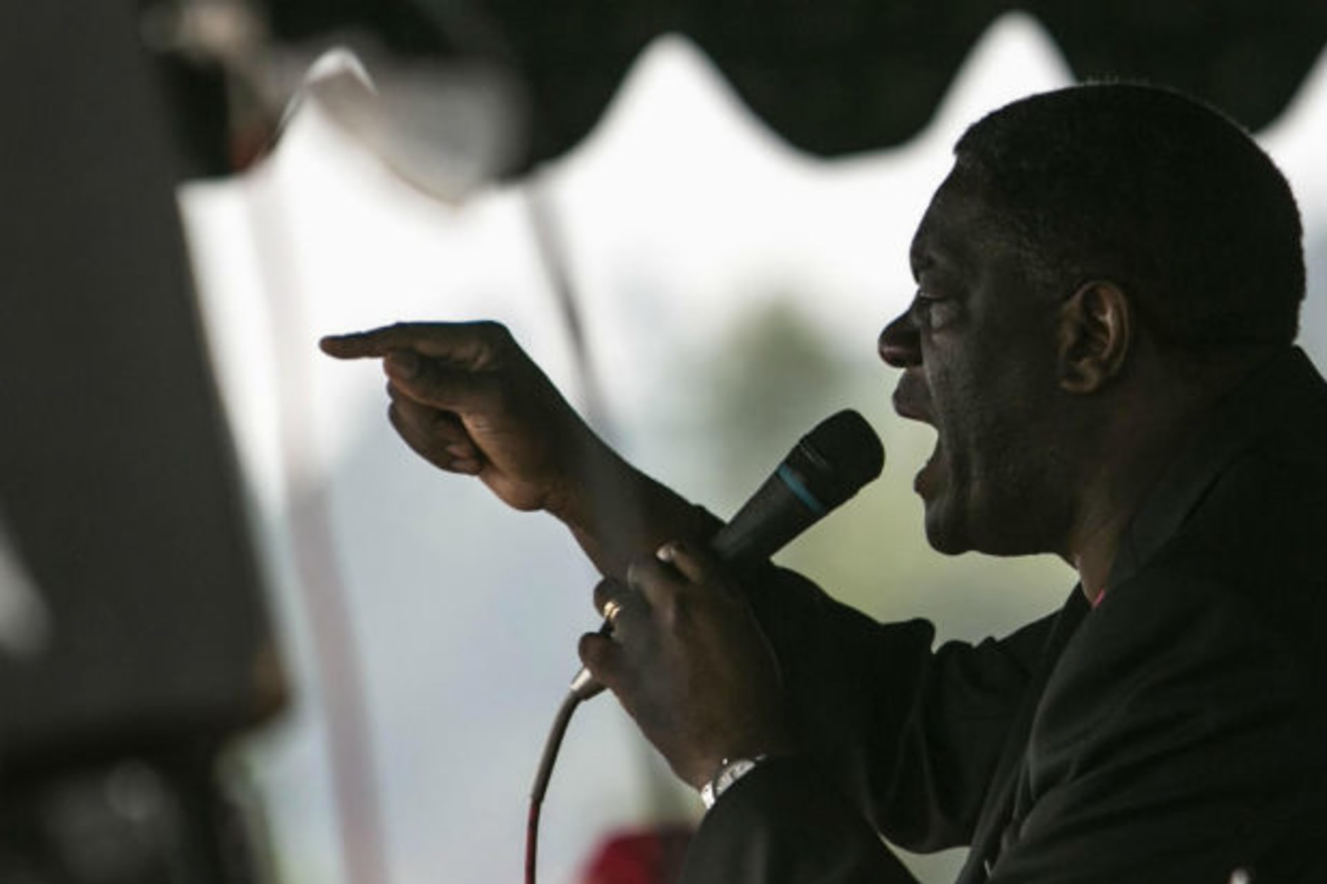 Denis Mukwege, a Congolese doctor who founded the Panzi Hospital and specialises in treating victims of sexual violence, addresses a global rally "One Billion Rising", which is a part of a V-Day event calling for an end to gender-based violence