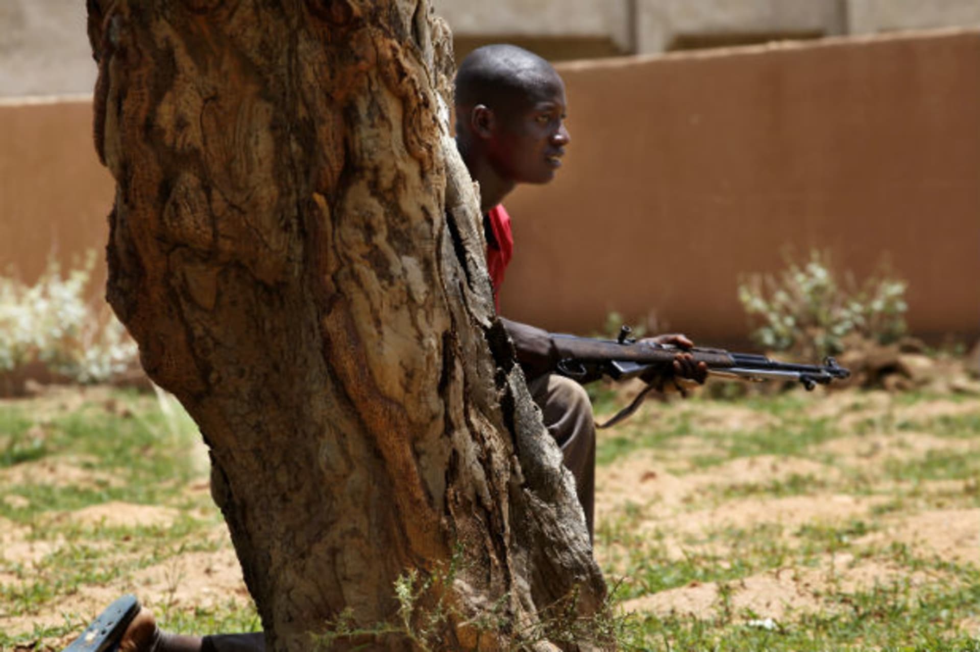 A member of a self-defense militia trains northeast of the capital Bamako 20/07/2012.