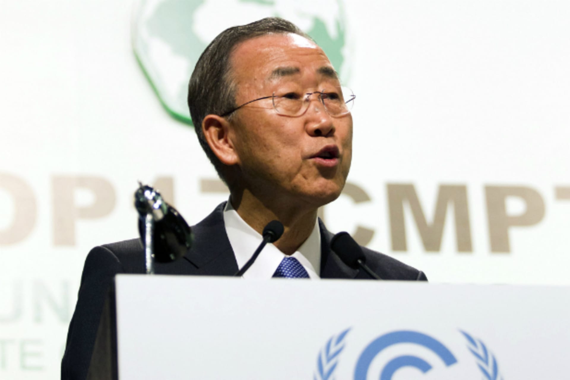 United Nations Secretary-General Ban Ki-moon speaks during the opening of the High Level Segment at the UN Climate Change Conference (COP17) in Durban