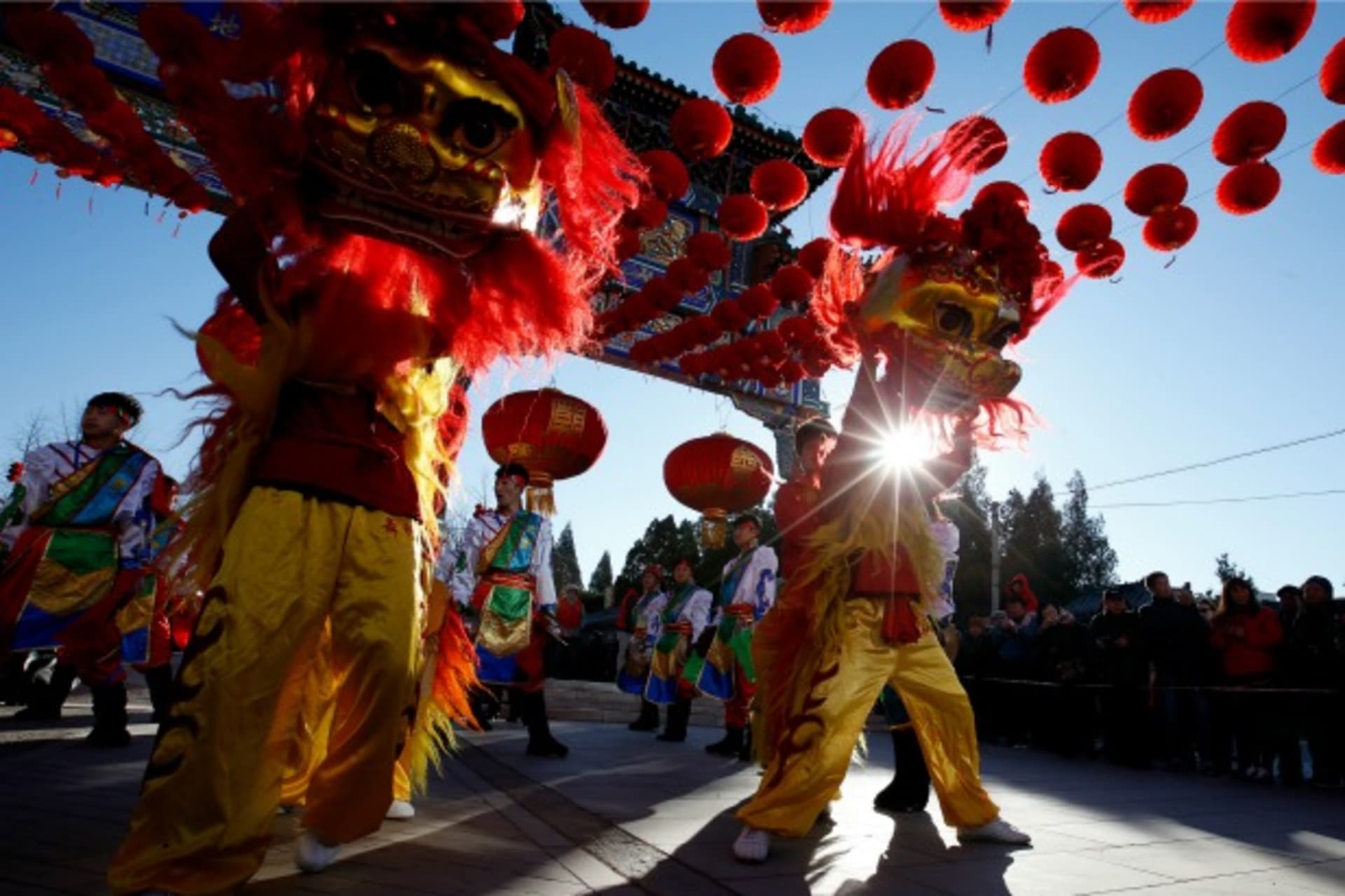 <p>Lion dancers perform for the opening of the Temple Fair, as part of Chinese New Year celebrations, at Ditan Park, also known a…will welcome the Year of the Sheep (also known as the Year of the Goat or Ram). REUTERS/Kim Kyung-Hoon (CHINA – Tags: SOCIETY)</p>

