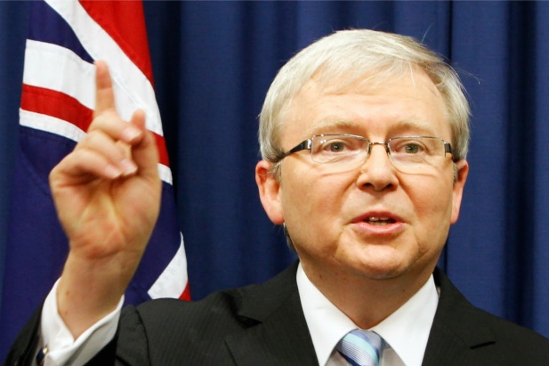 <p>Australia’s new Prime Minister, Kevin Rudd, gestures at a news conference at the Commonwealth Parliamentary Offices in Brisbane on February 24, 2012.</p>
