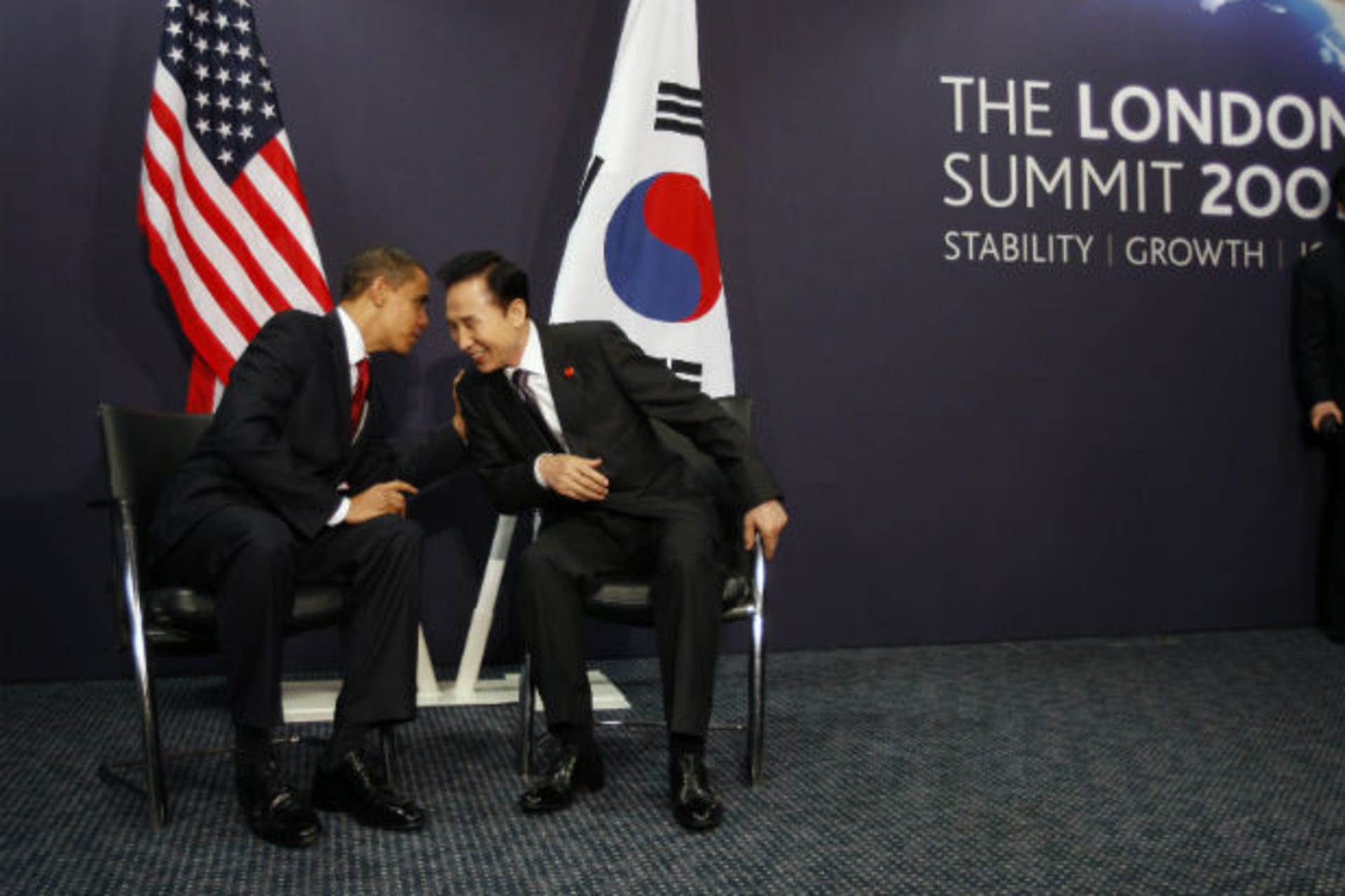 President Obama and Lee at G20 Summit in London