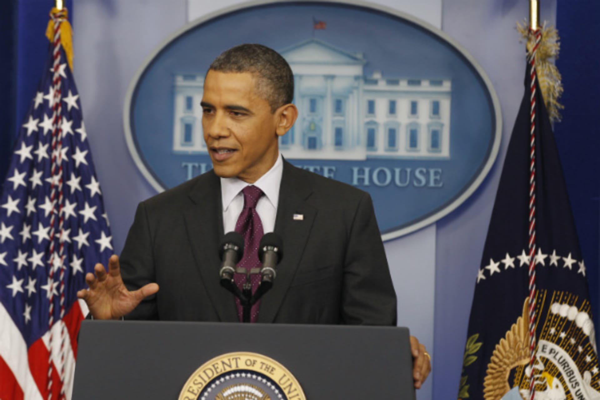 <p>President Barack Obama speaks to reporters on March 6, 2012. During the press conference he criticized his Republican rivals for their rhetoric on Iran. (Larry Downing/courtesy Reuters)</p>
