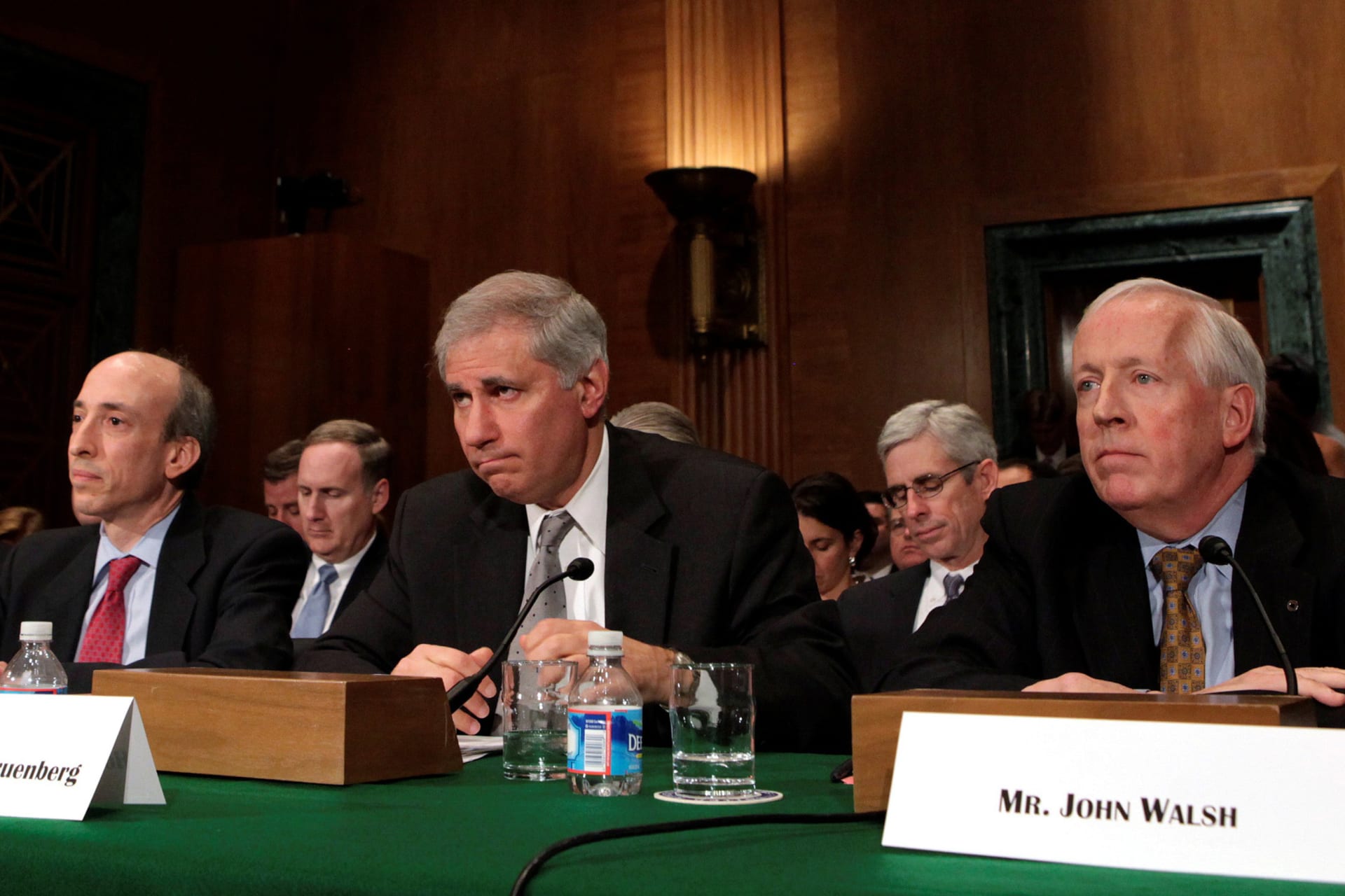 <p>Politicians attend the Senate Banking, Housing and Urban Affairs committee hearing on Continued Oversight on the Implementation of the Wall Street Reform Act on Capitol Hill, in Washington, on December 6, 2011.</p>

