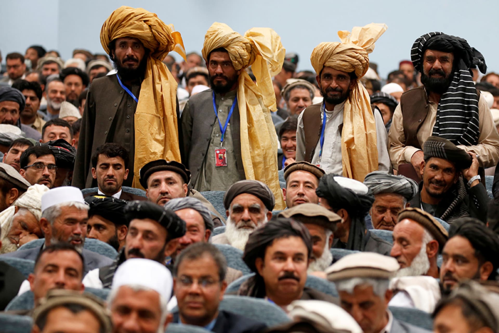 <p>Afghan men attend a consultative grand assembly, known as Loya Jirga, in Kabul, Afghanistan, on April 29, 2019</p>
