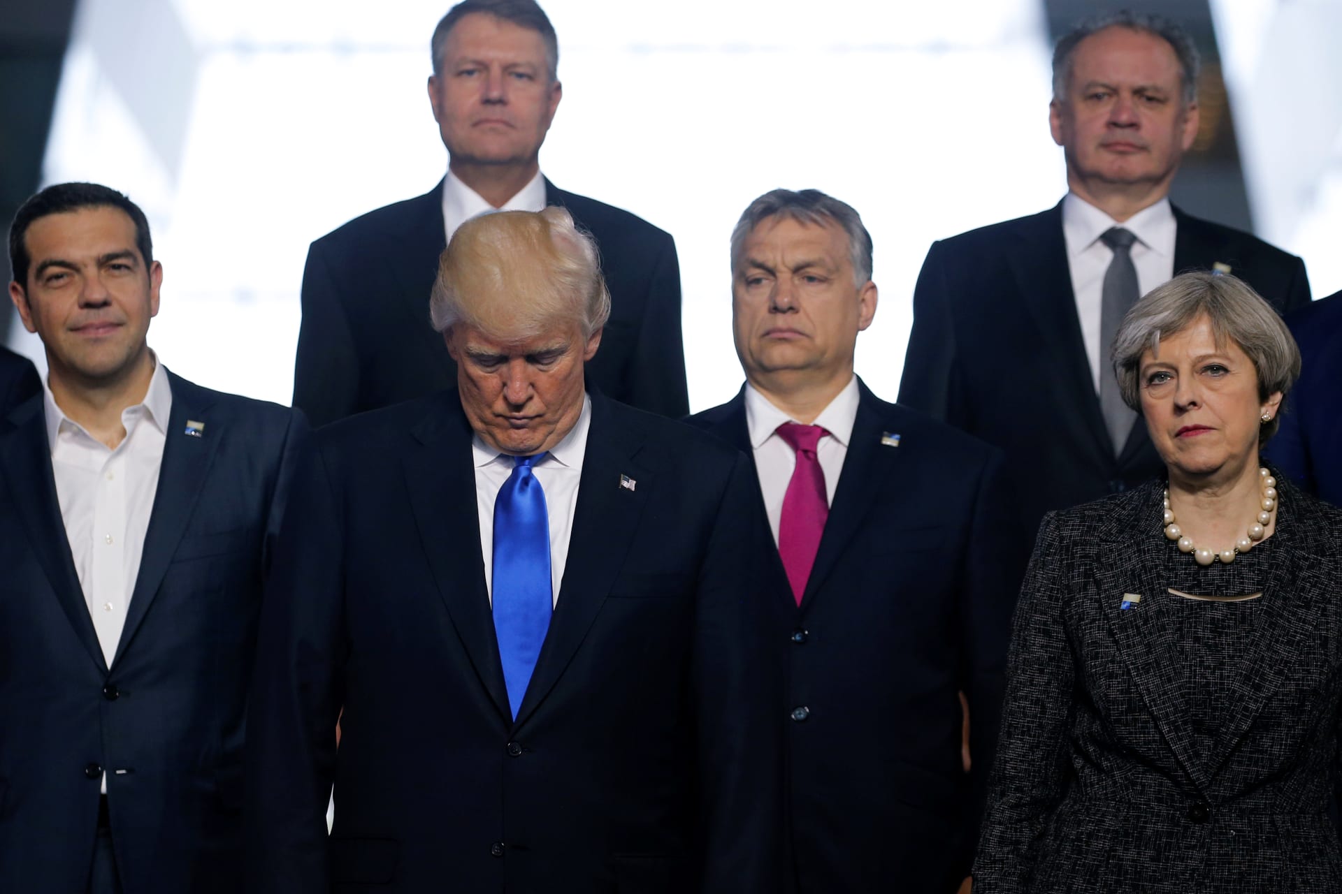 <p>From left, Greek Prime Minister Alexis Tsipras, U.S. President Donald J. Trump, Hungarian Prime Minister Voktor Orban, and UK Prime Minister Theresa May pose for a photo during the NATO summit in Brussels, Belgium, on May 25, 2017.</p>
