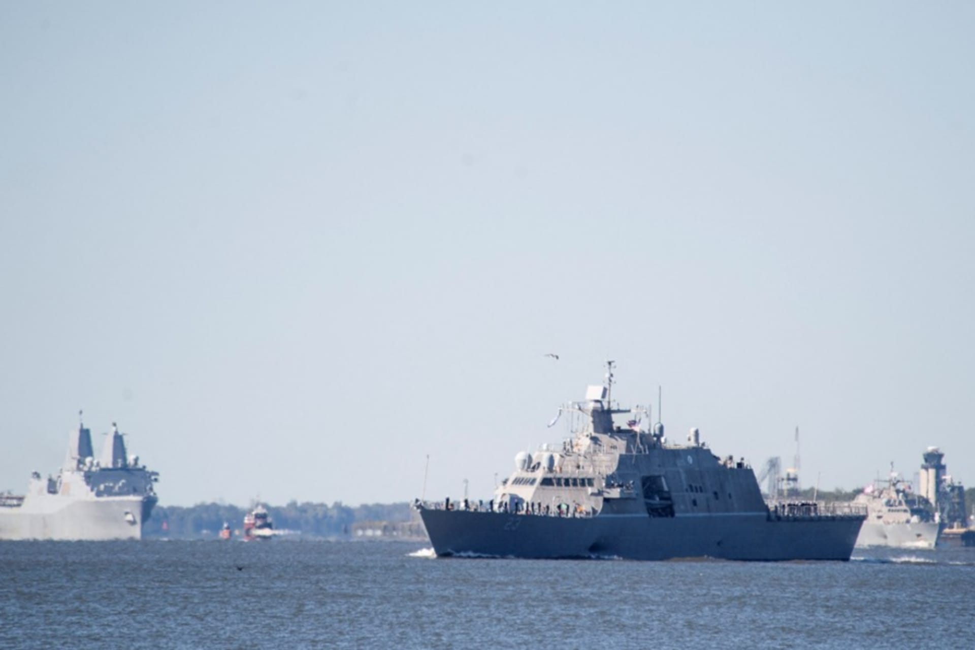 <p>The USS Cooperstown sails up the Delaware River as part of a celebration marking the U.S. Navy’s two hundred fiftieth anniversary, October 9, 2025. </p>
