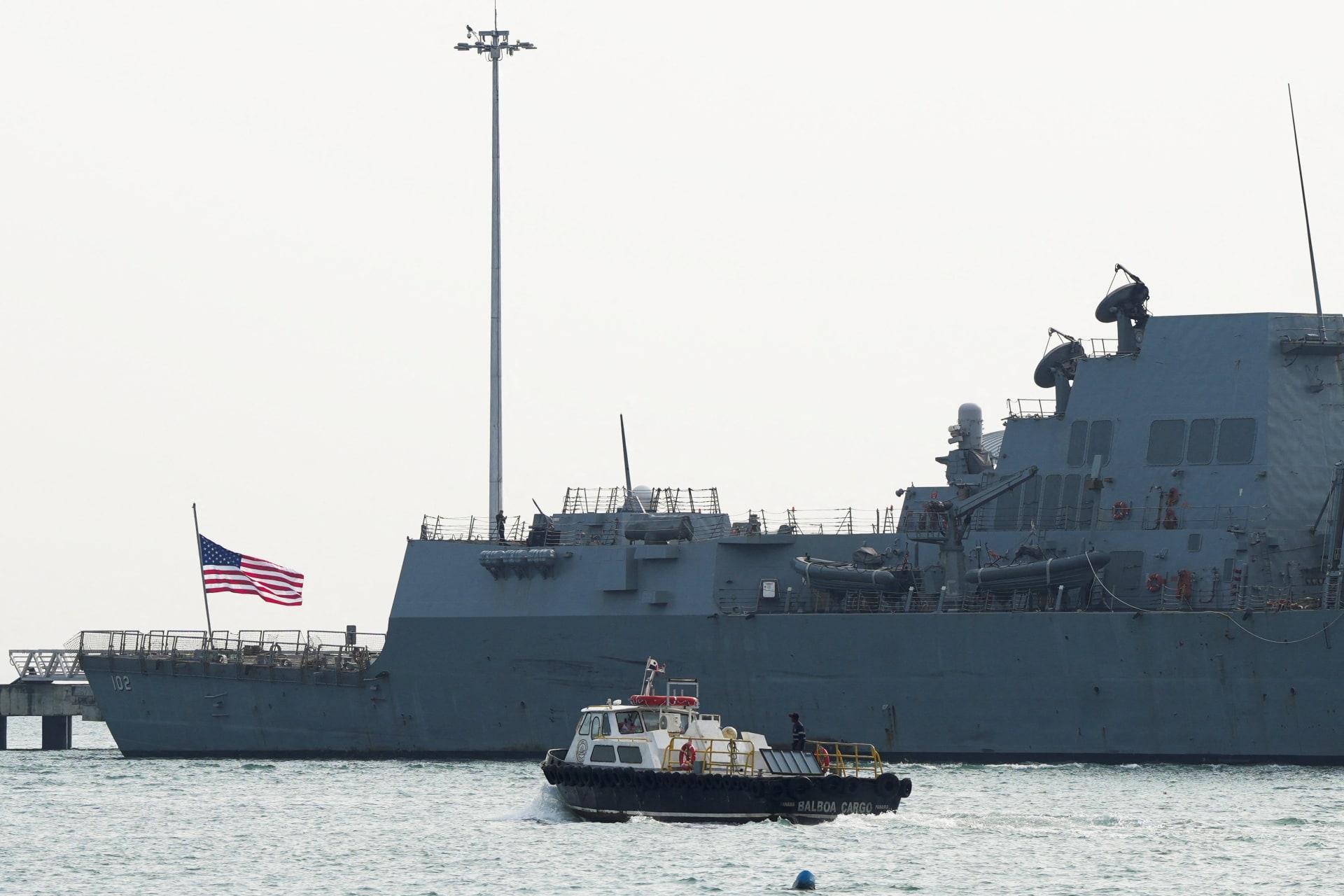 <p>U.S. Navy guided missile destroyer USS Sampson DDG-102 docks near the entrance to the Panama Canal, amid a large buildup of U.S. naval forces in and around the Southern Caribbean, in Panama City, September 11, 2025.</p>
