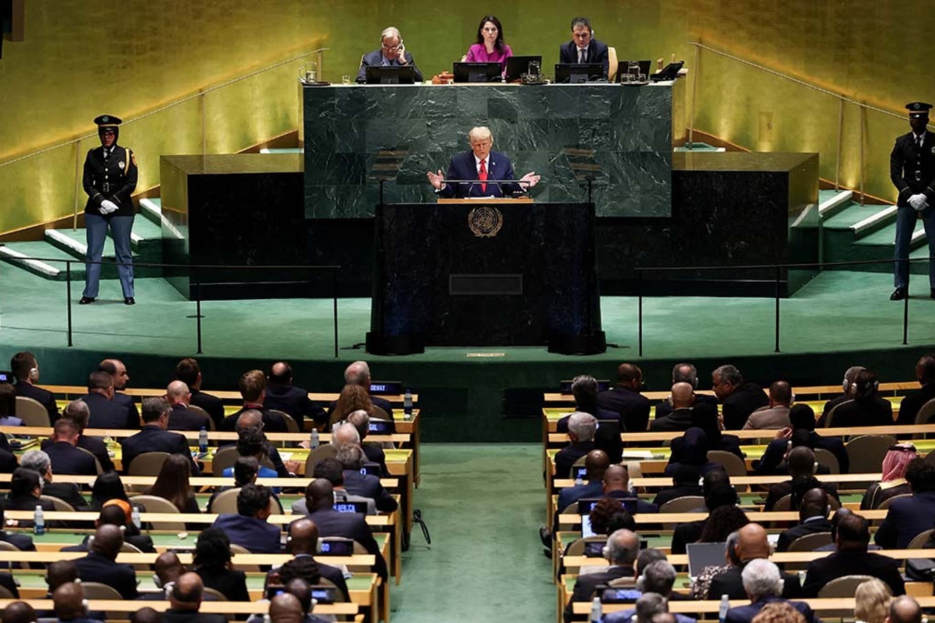 <p>U.S. President Donald Trump addresses the 80th United Nations General Assembly at U.N. headquarters in New York City, U.S., September 23, 2025. </p>
