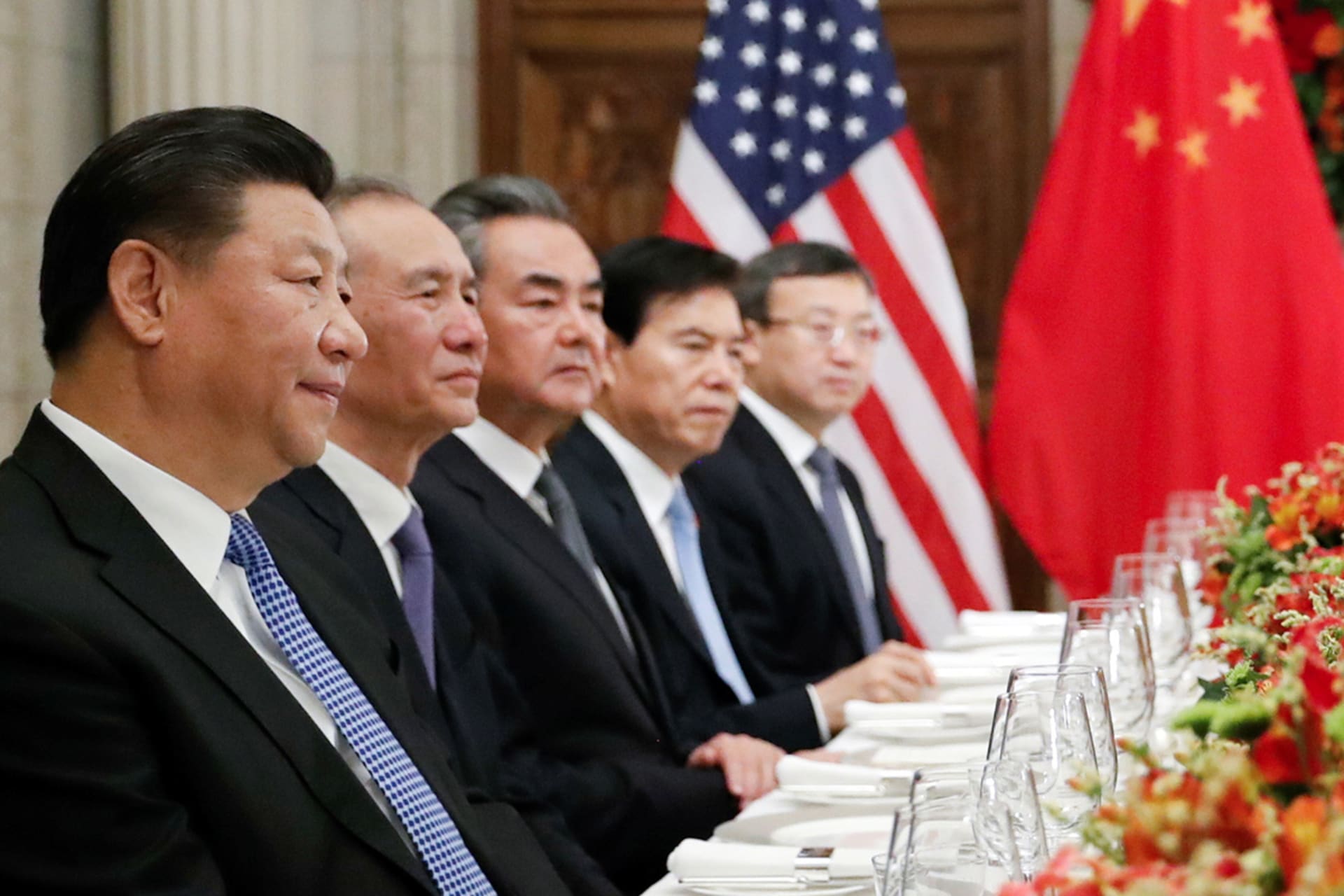 <p>Chinese President Xi Jinping attends a working dinner with U.S. President Donald Trump, Trump’s national security advisor John Bolton, after the Group of Twenty leaders summit in Buenos Aires, Argentina, on December 1, 2018.</p>
